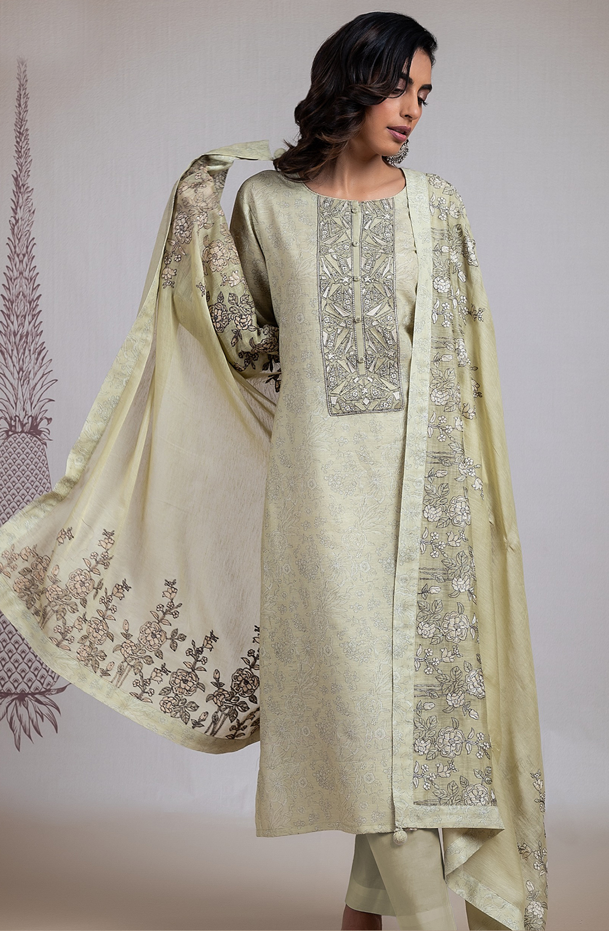 Pista Green beautiful Printed Cotton Salwaar Kameez -R157-MIS2193A