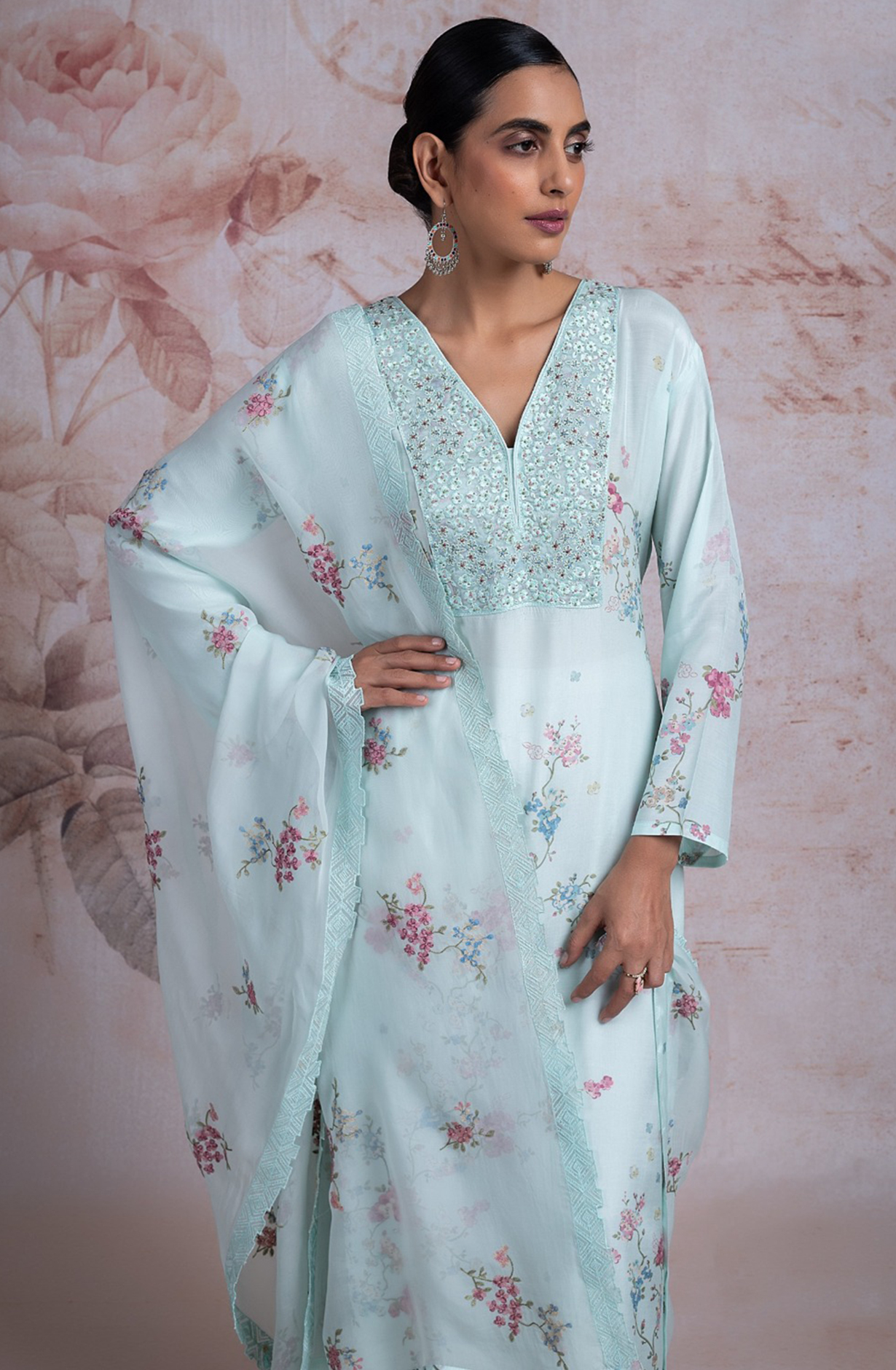 Firozi Linen Printed Suit Set with Beautiful Dupatta - R157-RAZ2194