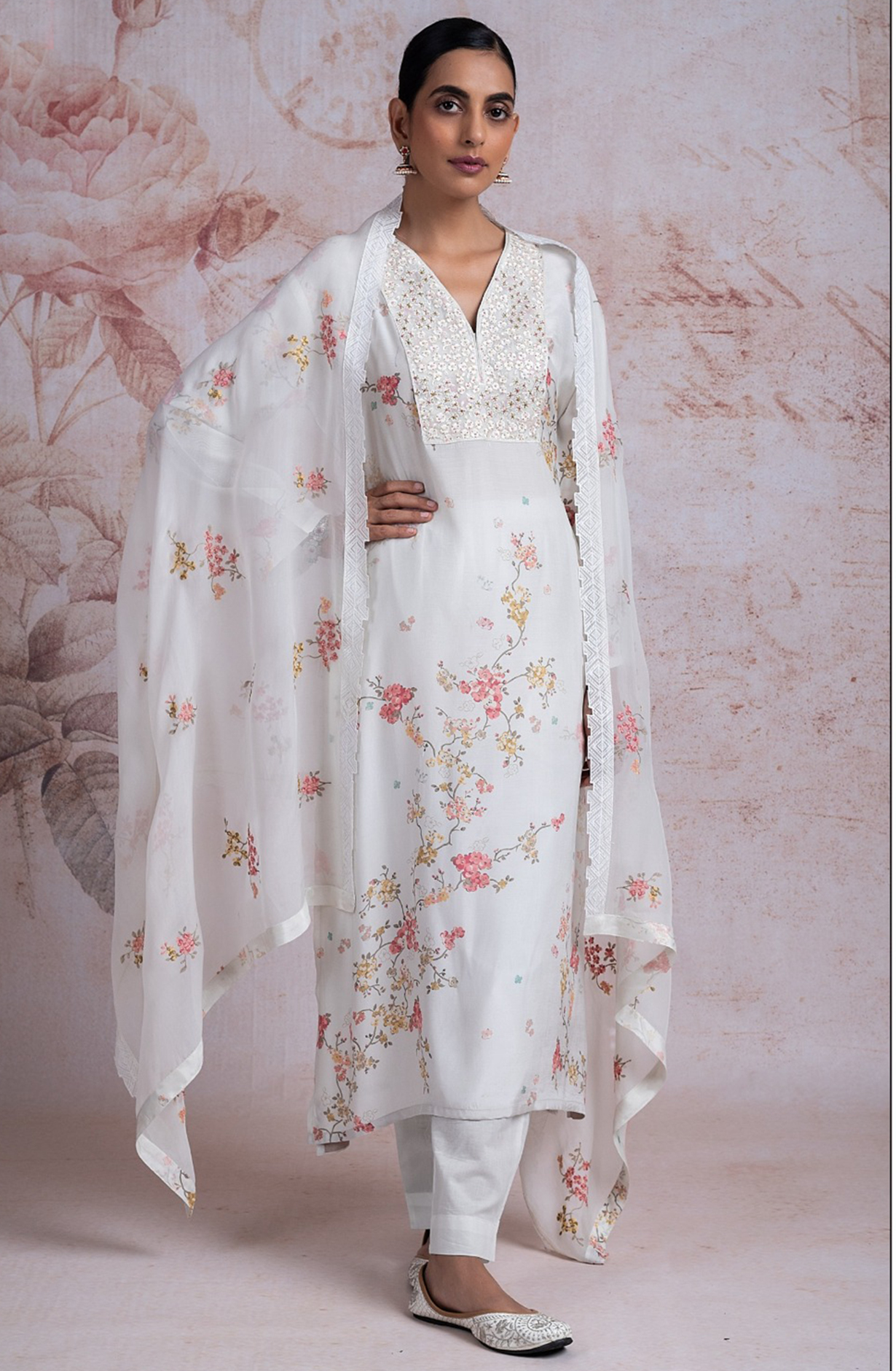 White Muslin Printed Suit Set with Beautiful Dupatta - R157-RAZ2194A