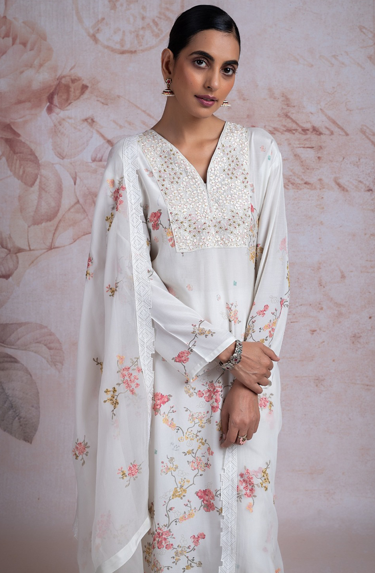White Muslin Printed Suit Set with Beautiful Dupatta - R157-RAZ2194A