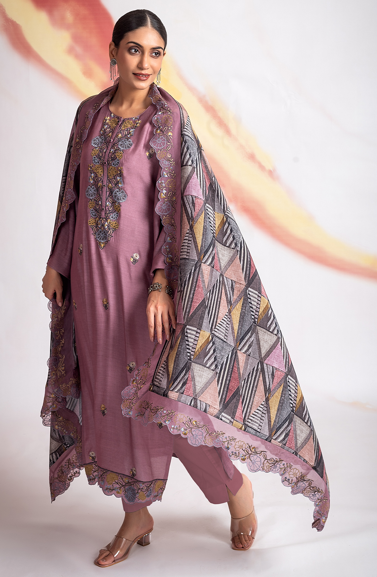 Festive Mauve Beautiful Muslin Embroidered Salwar Kameez - R157-SPR1953A