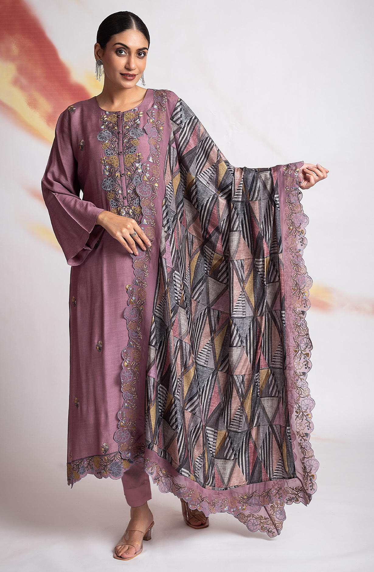 Festive Mauve Beautiful Muslin Embroidered Salwar Kameez - R157-SPR1953A