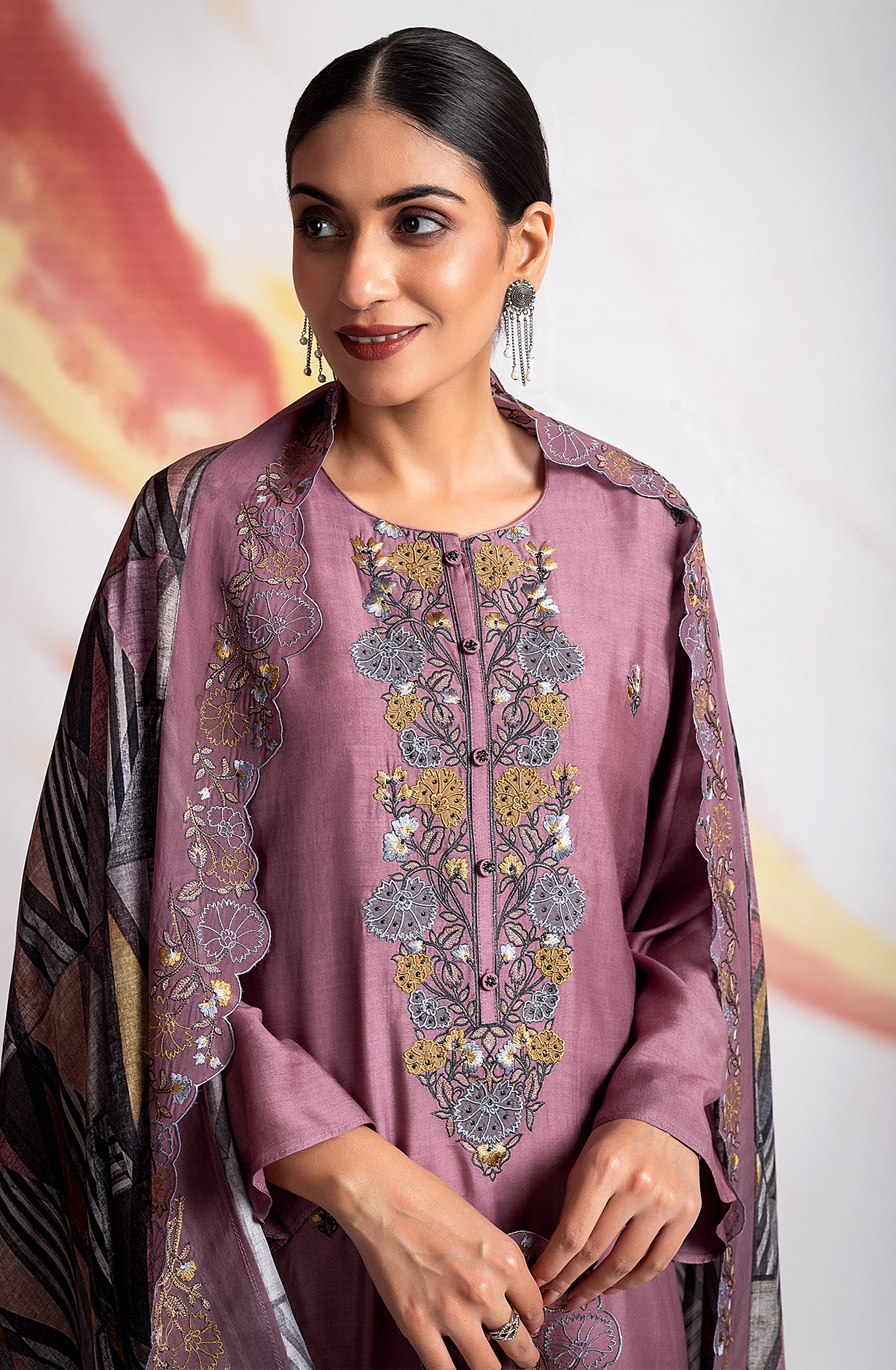 Festive Mauve Beautiful Muslin Embroidered Salwar Kameez - R157-SPR1953A