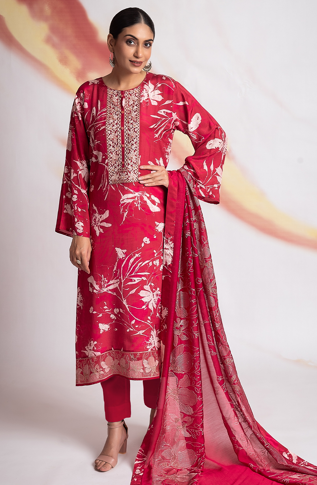 Rani Pink Beautiful Muslin Digital Printed Salwar Kameez with Embroidery Work - R157-SPR1966