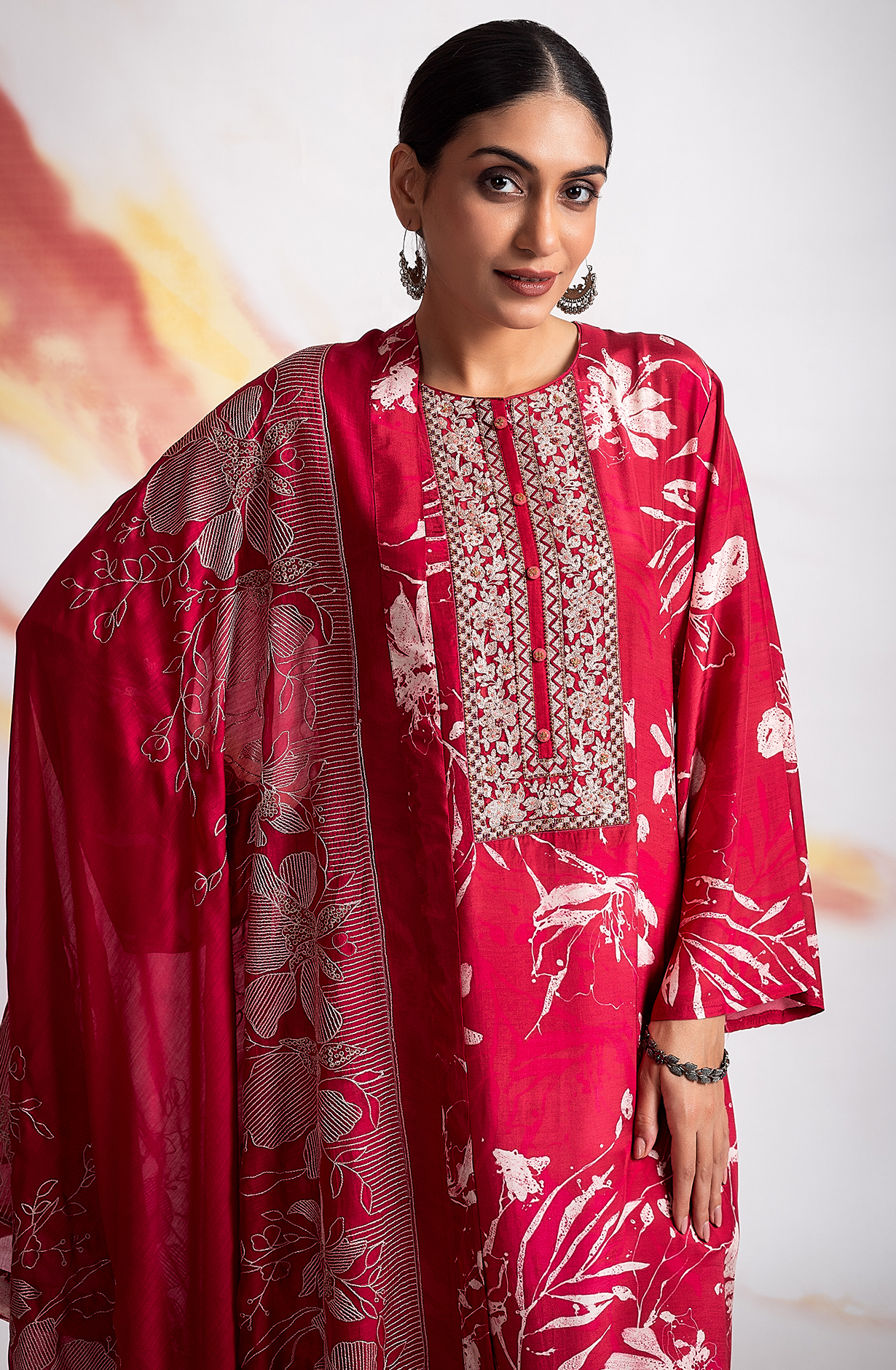 Rani Pink Beautiful Muslin Digital Printed Salwar Kameez with Embroidery Work - R157-SPR1966