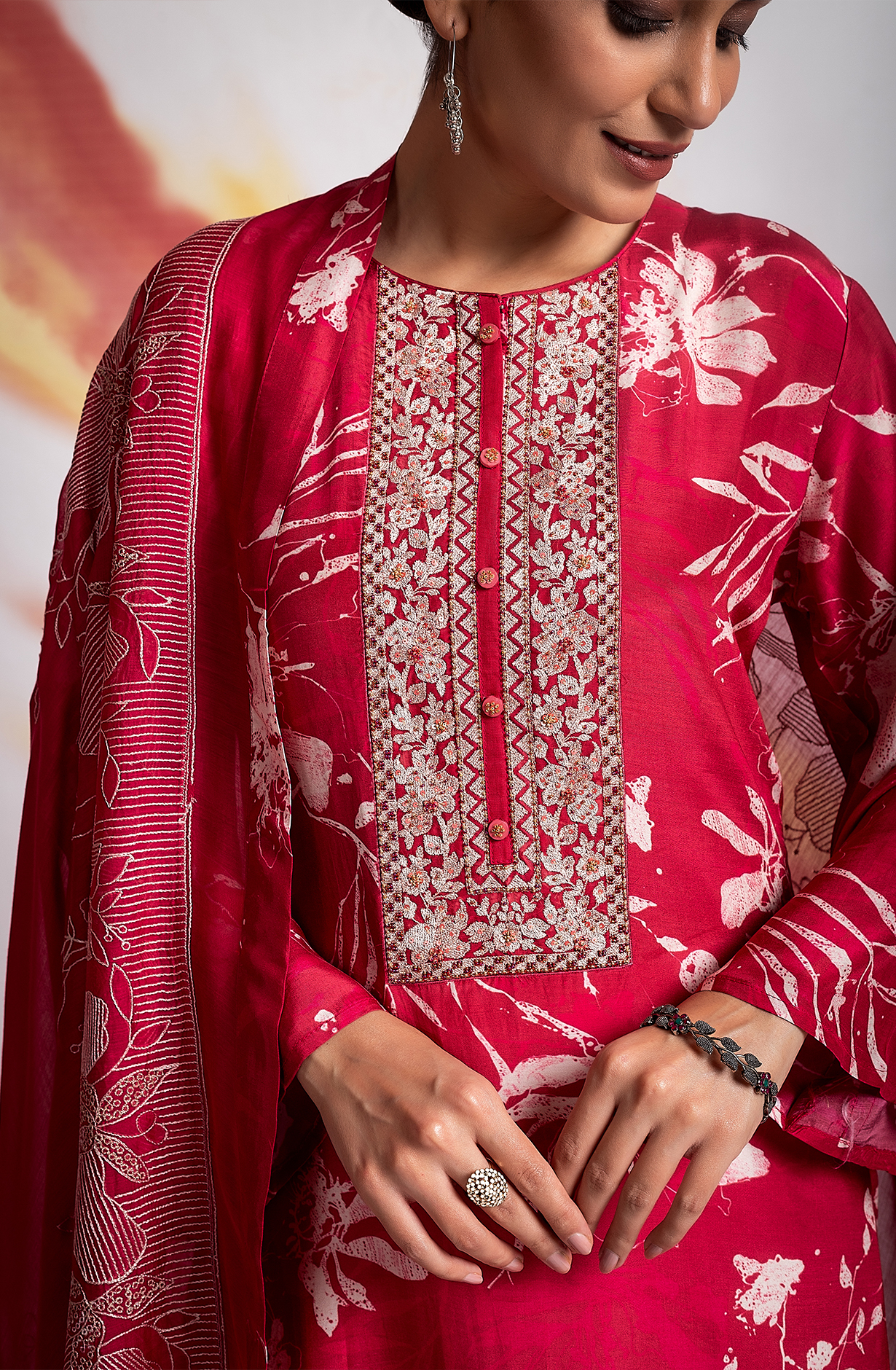 Rani Pink Beautiful Muslin Digital Printed Salwar Kameez with Embroidery Work - R157-SPR1966