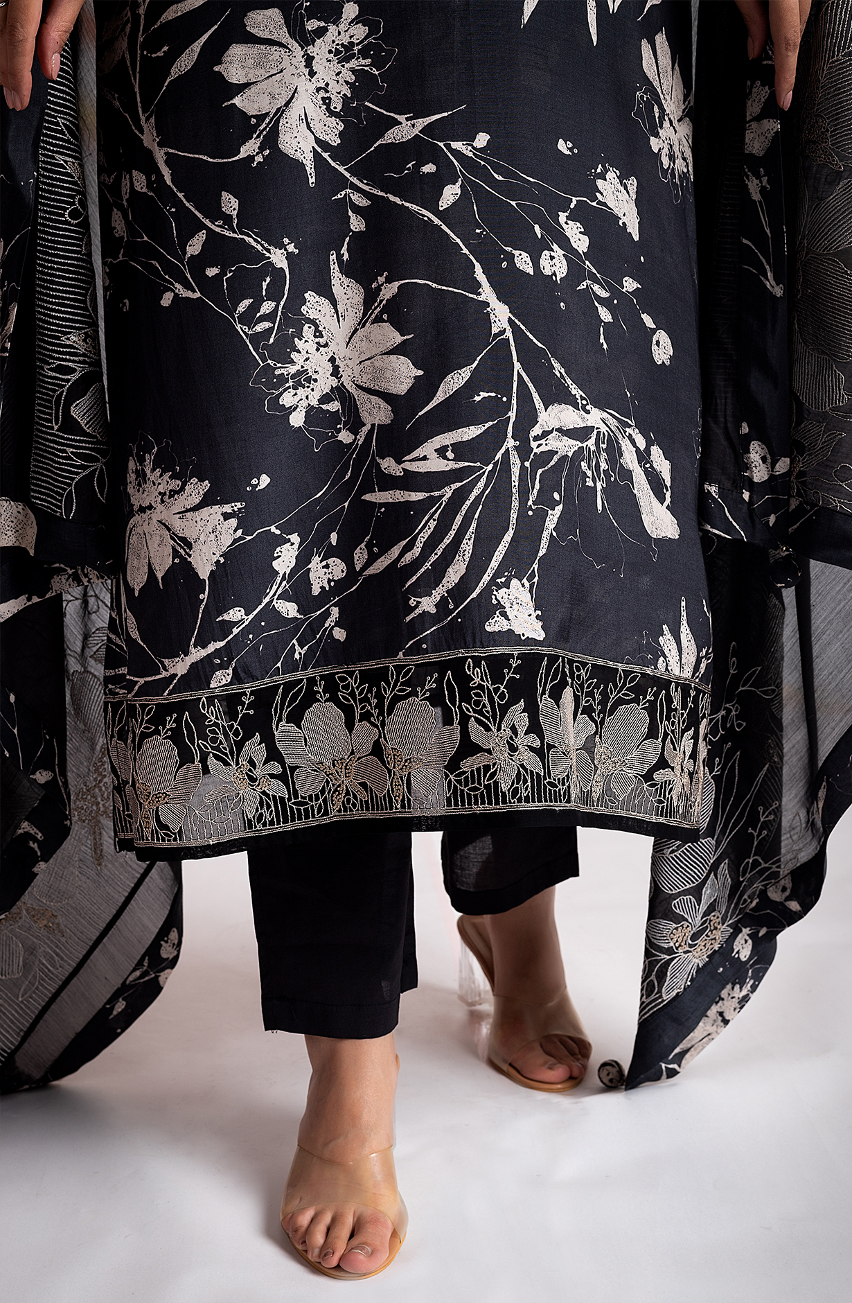 Black Beautiful Muslin Digital Printed Salwar Kameez with Embroidery Work - R157-SPR1966A