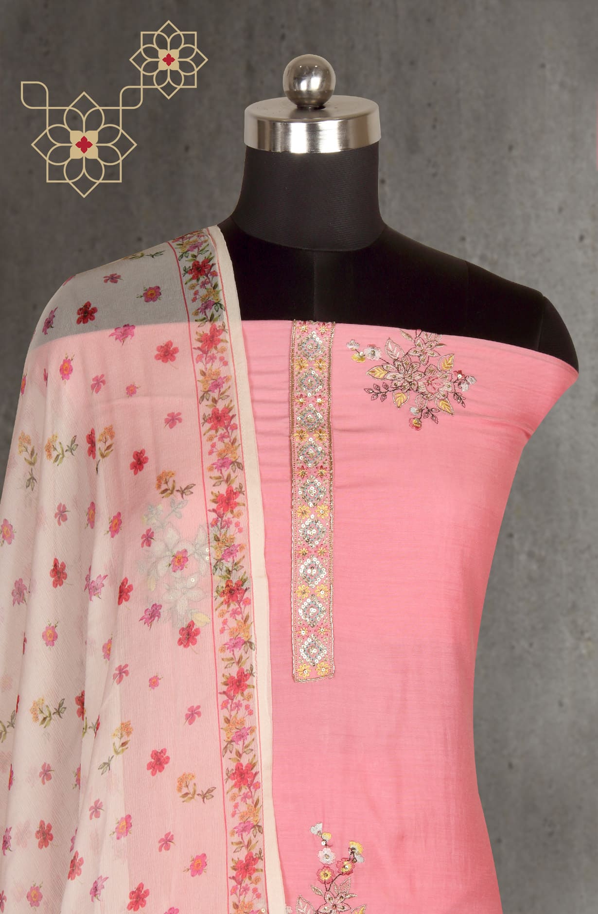 Pink Muslin Silk Exclusive Unstitched Salwar Suit with Chiffon Dupatta - R157-SPR1240