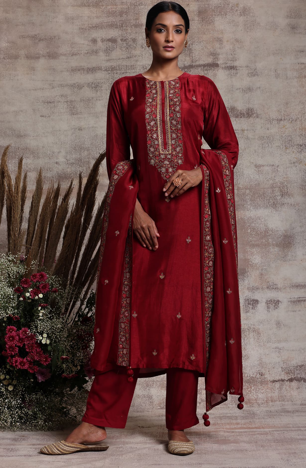 Maroon Russian Silk Exclusive Unstitched Salwar Suit - R157-SPR1253A
