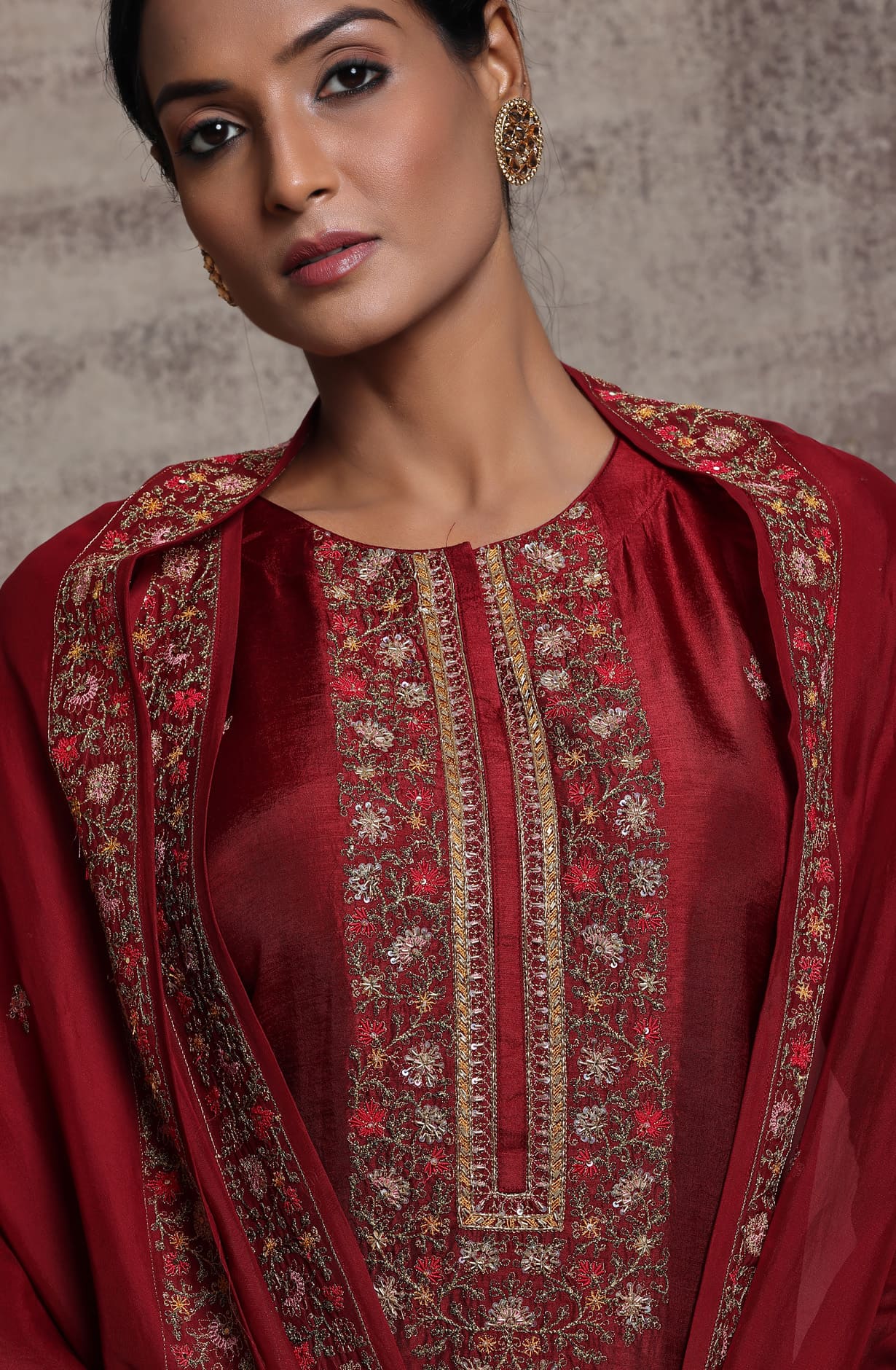 Maroon Russian Silk Exclusive Unstitched Salwar Suit - R157-SPR1253A