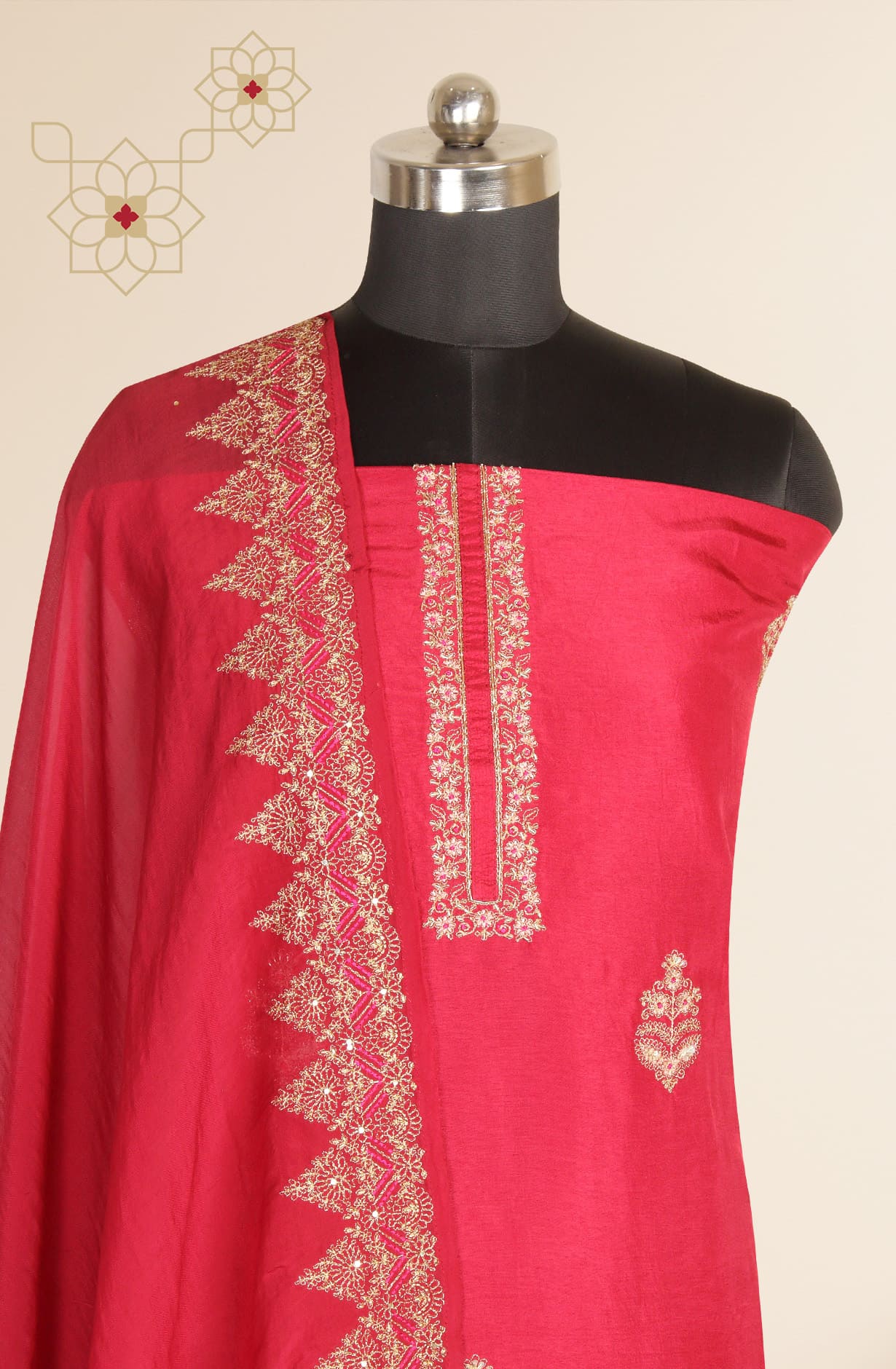 Maroon Russian Silk Exclusive Unstitched Suit-set with Organza Dupatta - R157-SPR1282A