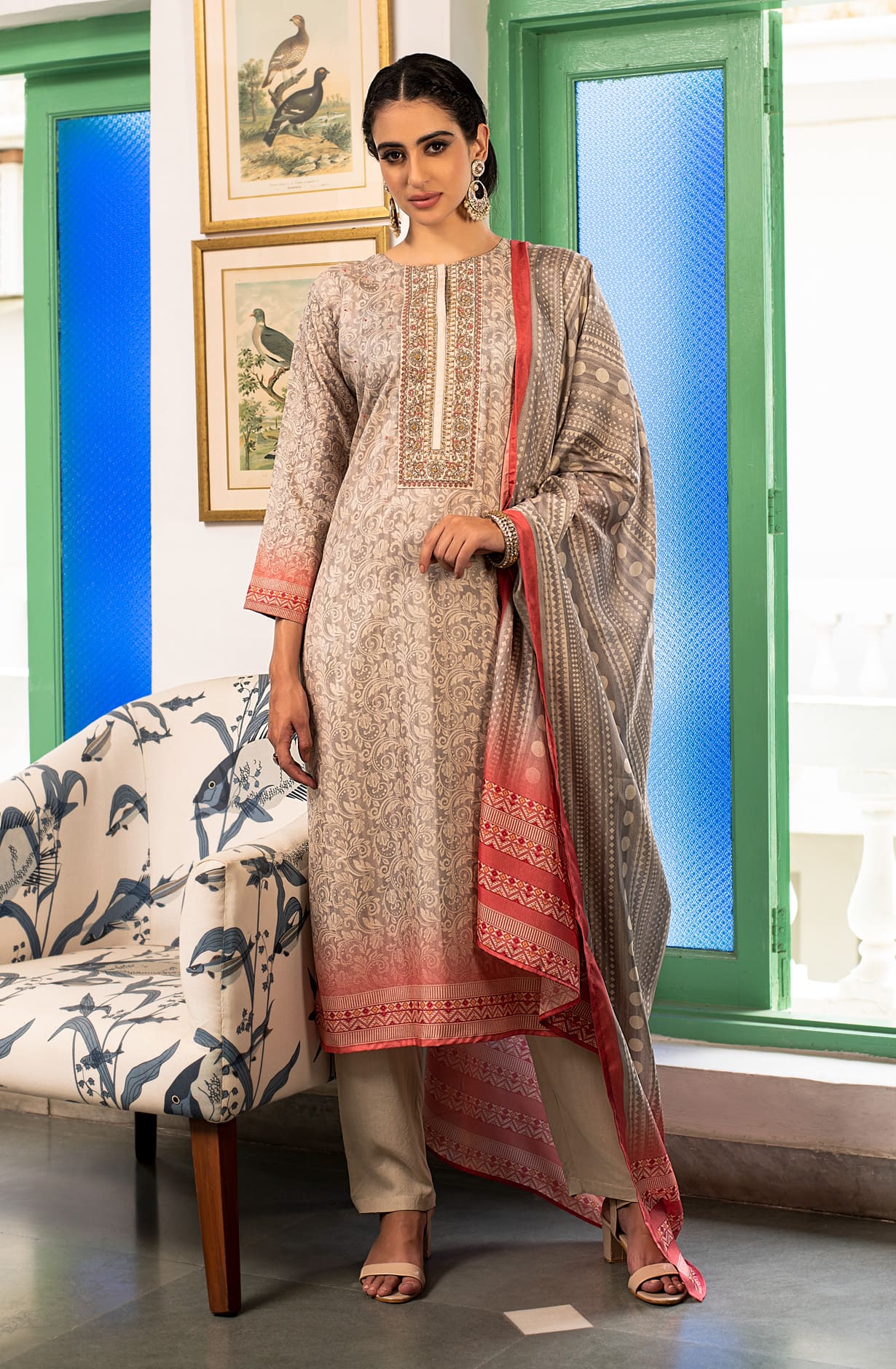 Beige Modal Exclusive Digital Print Unstitched Salwar Kameez - R157-SPR1298A