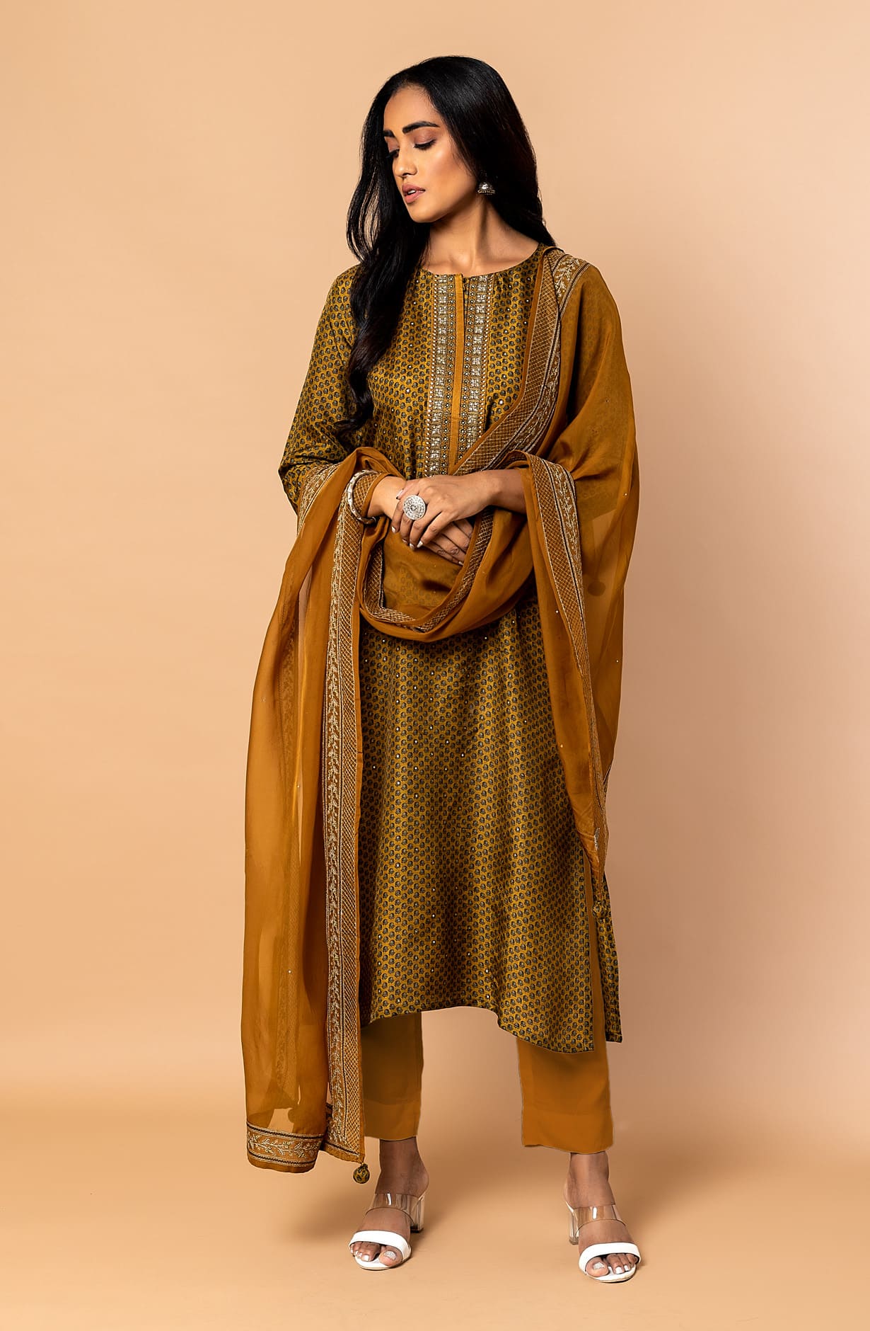 Mehndi Modal Exclusive Beautiful Unstitched Salwar Kameez Suit-set - R157-SPR1304A