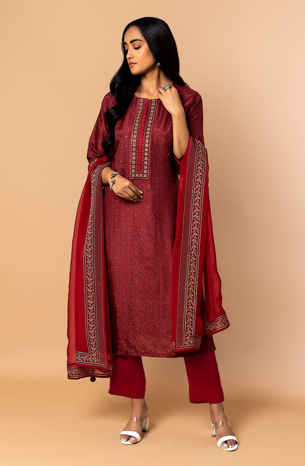 Designer Maroon Modal Exclusive Unstitched Salwar Kameez Suit-set - R157-SPR1304B