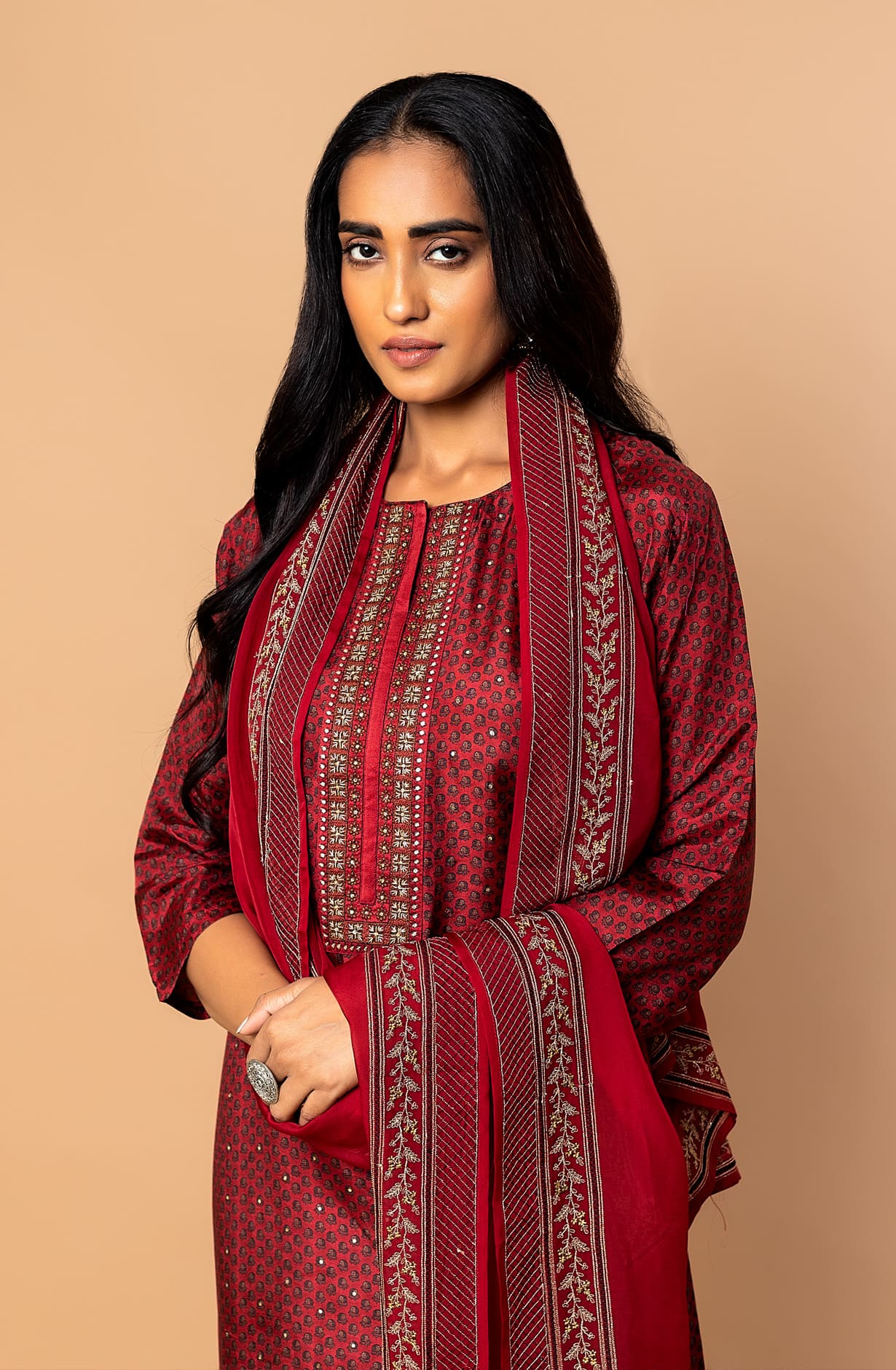 Designer Maroon Modal Exclusive Unstitched Salwar Kameez Suit-set - R157-SPR1304B