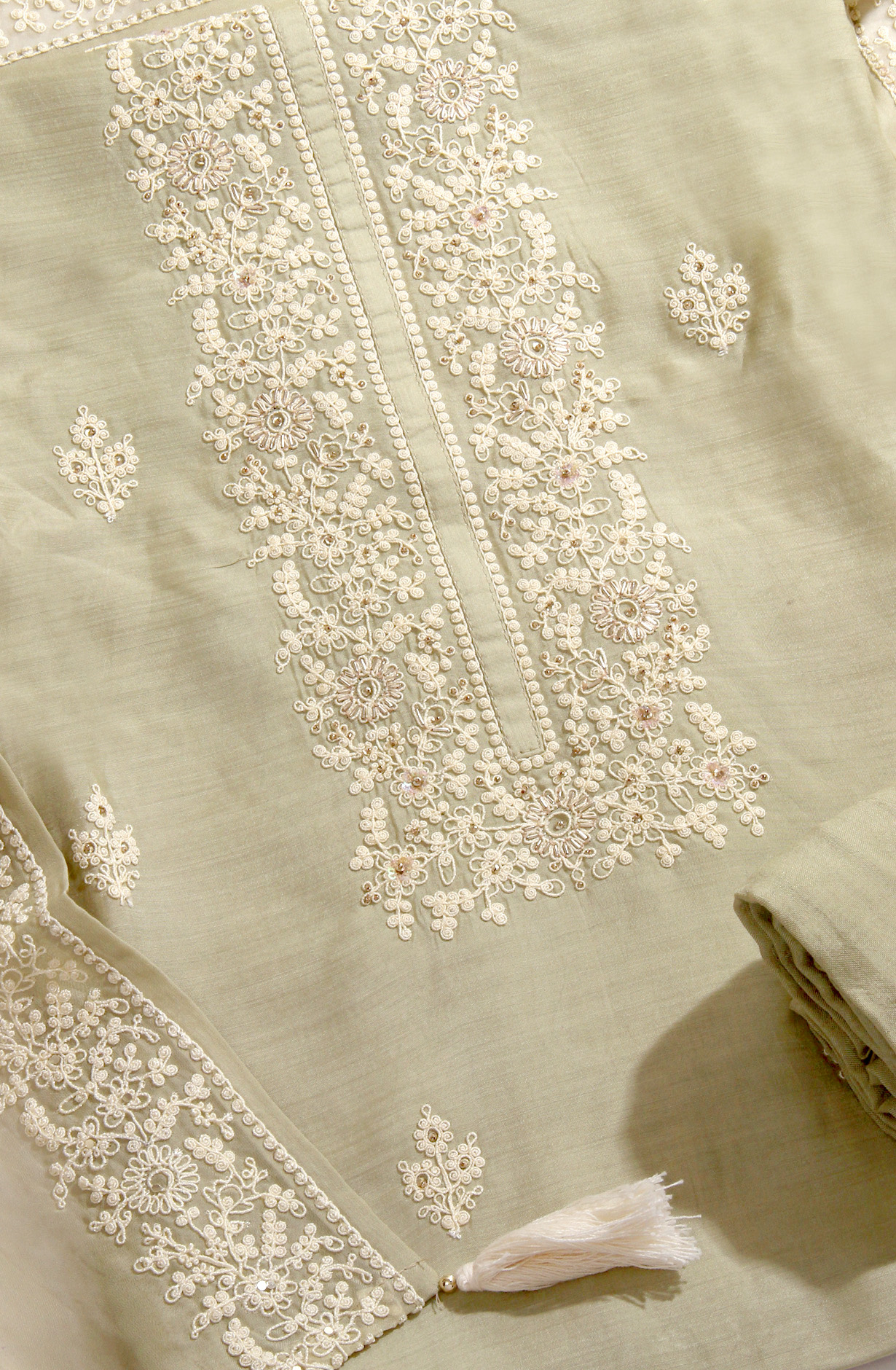 Parrot Green Muslin Beautiful Embroidered Suit with Organza Dupatta - R157-SPR1390A