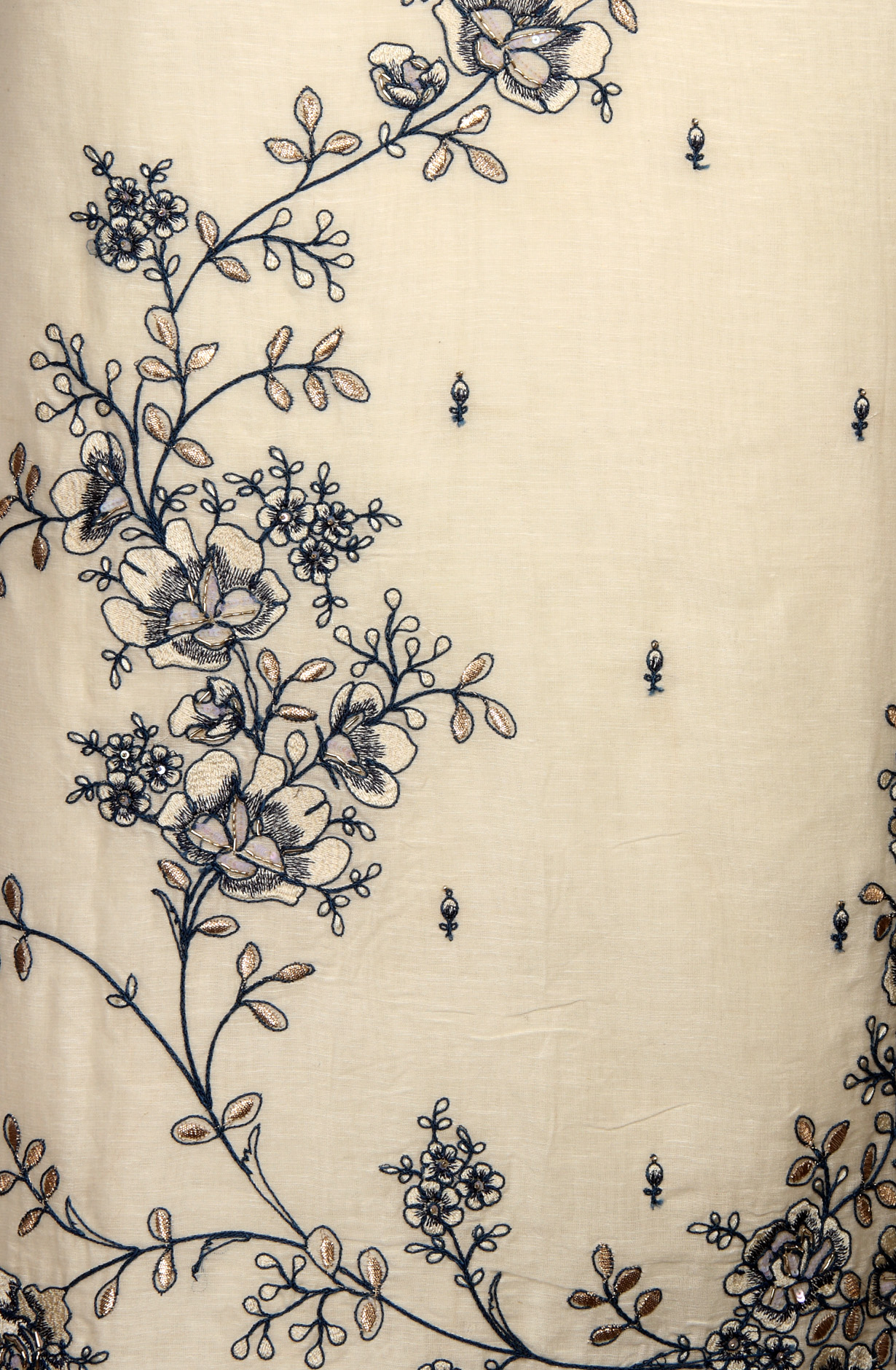 Exclusive Cream and Blue Linen Salwar Kameez with Beautiful Organza Dupatta - R157-SPR1391