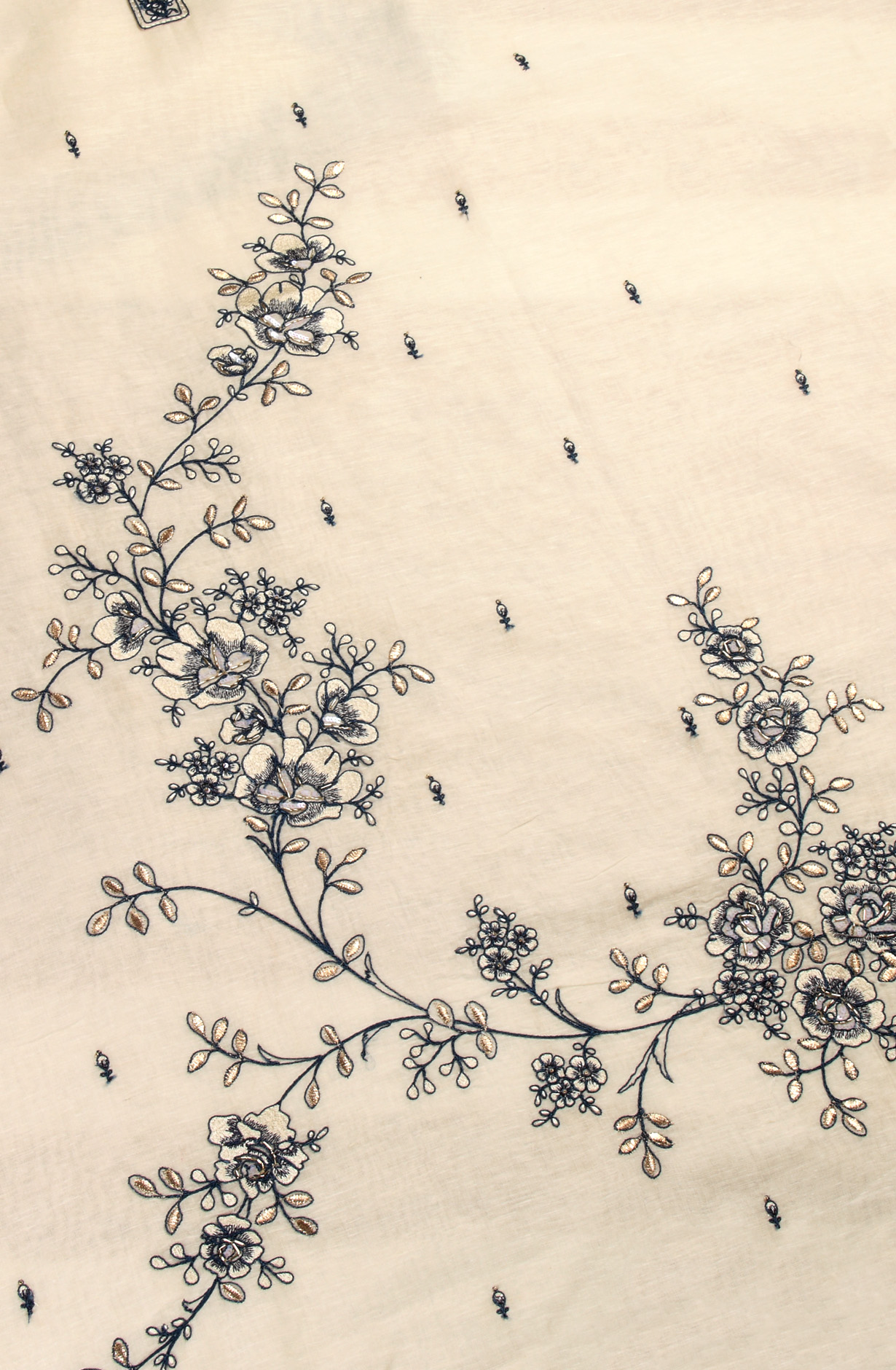 Exclusive Cream and Blue Linen Salwar Kameez with Beautiful Organza Dupatta - R157-SPR1391