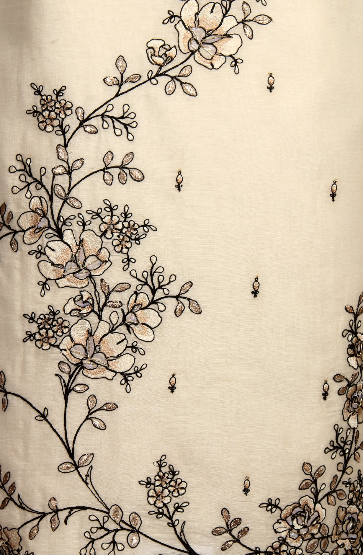 Exclusive Cream and Black Linen Salwar Kameez with Beautiful Organza Dupatta - R157-SPR1391A