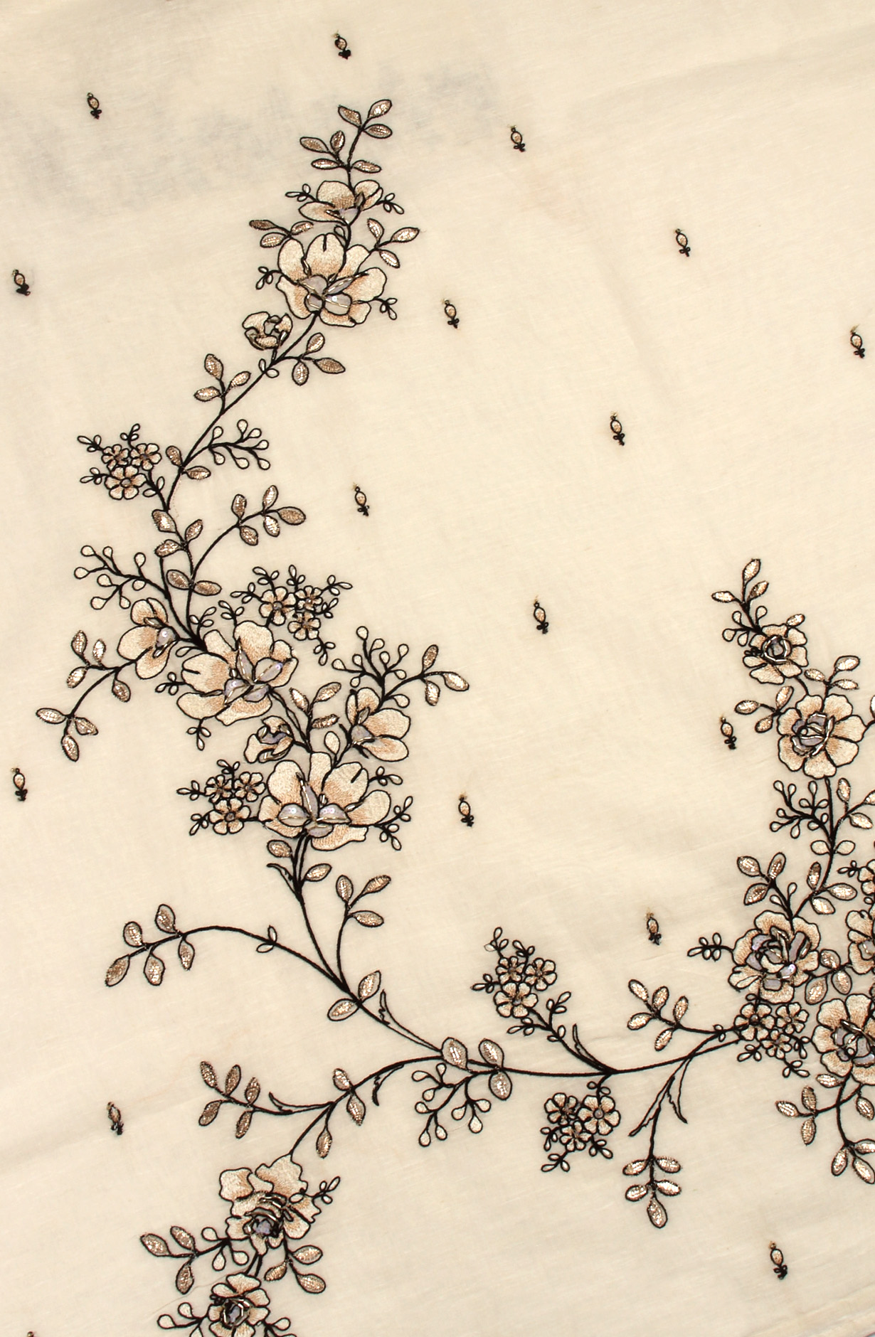 Exclusive Cream and Black Linen Salwar Kameez with Beautiful Organza Dupatta - R157-SPR1391A