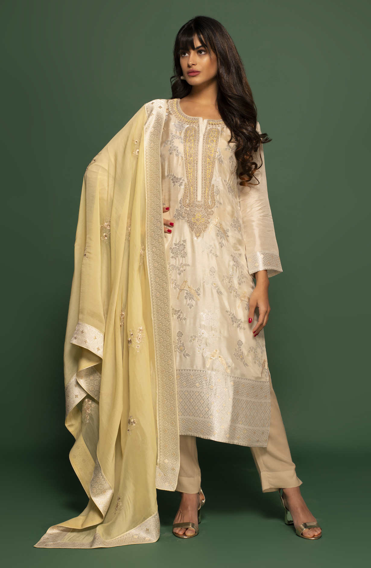 Silk Designer Pista Green Embellished Work Salwar Kameez with Organza Dupatta - R157-SPR1397
