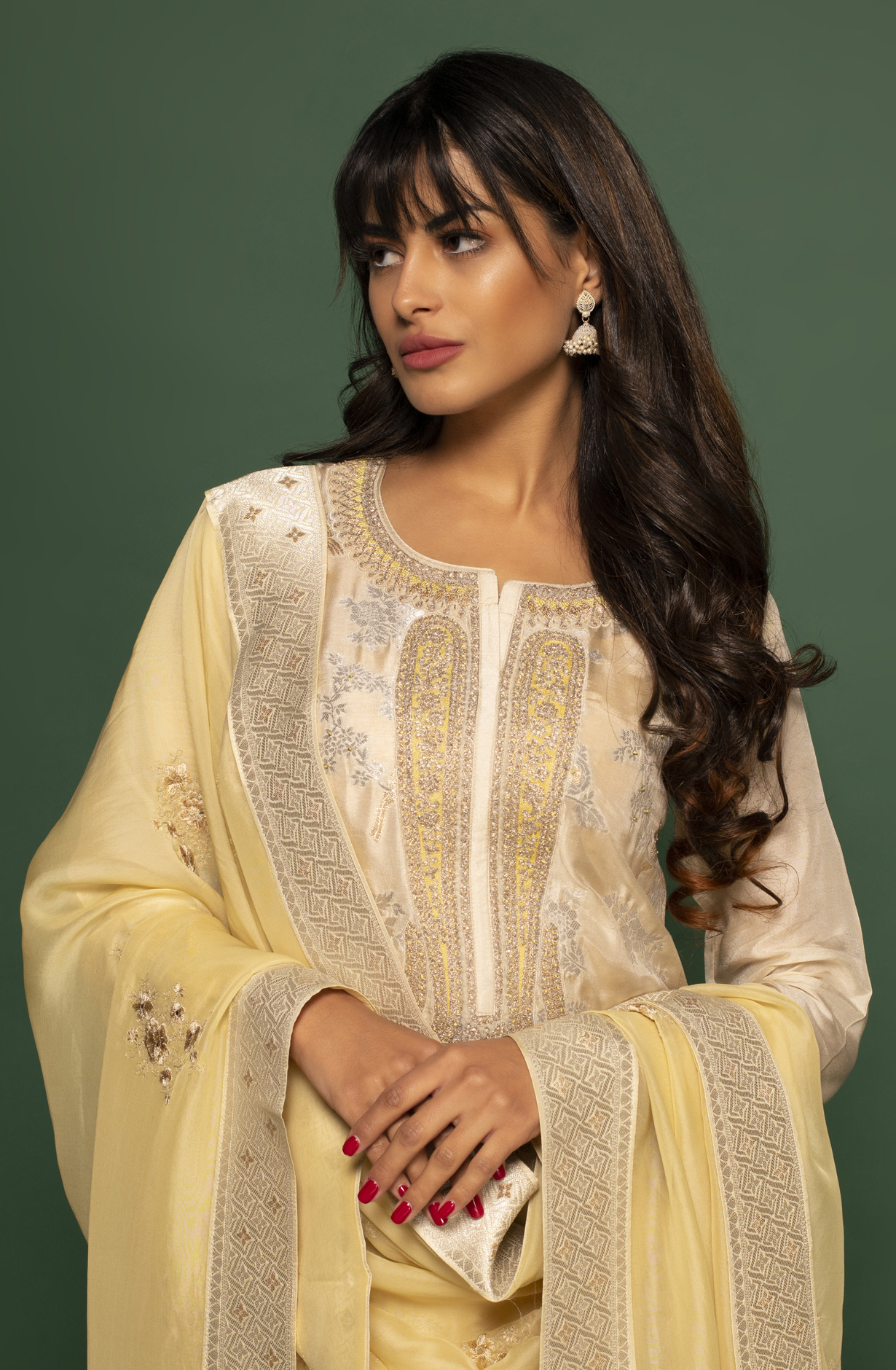 Silk Designer Pista Green Embellished Work Salwar Kameez with Organza Dupatta - R157-SPR1397