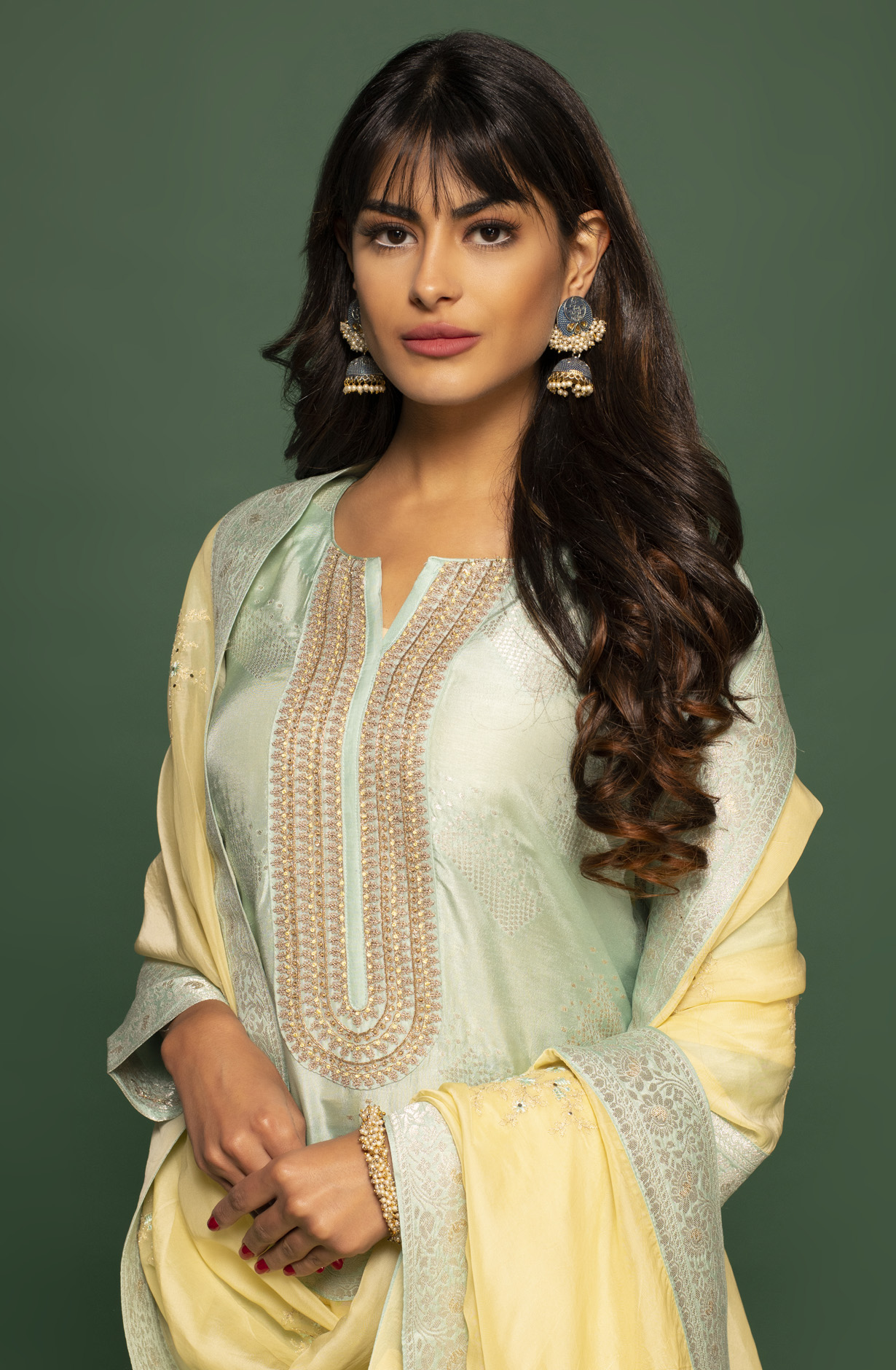 Silk Designer Sea Green Zari Jacquard Work Salwar Kameez with Organza Dupatta - R157-SPR1399