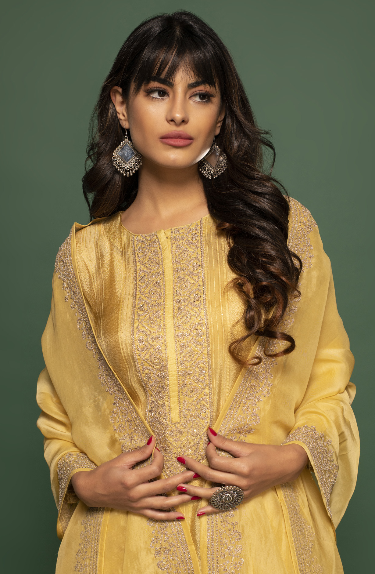 Organza Designer Mehndi Green Embellished Work Salwar Kameez with Dupatta - R157-SPR1401AA