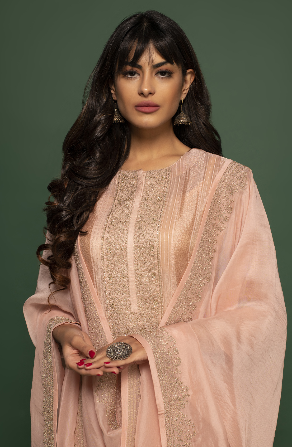 Organza Designer Peach Embellished Work Salwar Kameez with Dupatta - R157-SPR1401BB