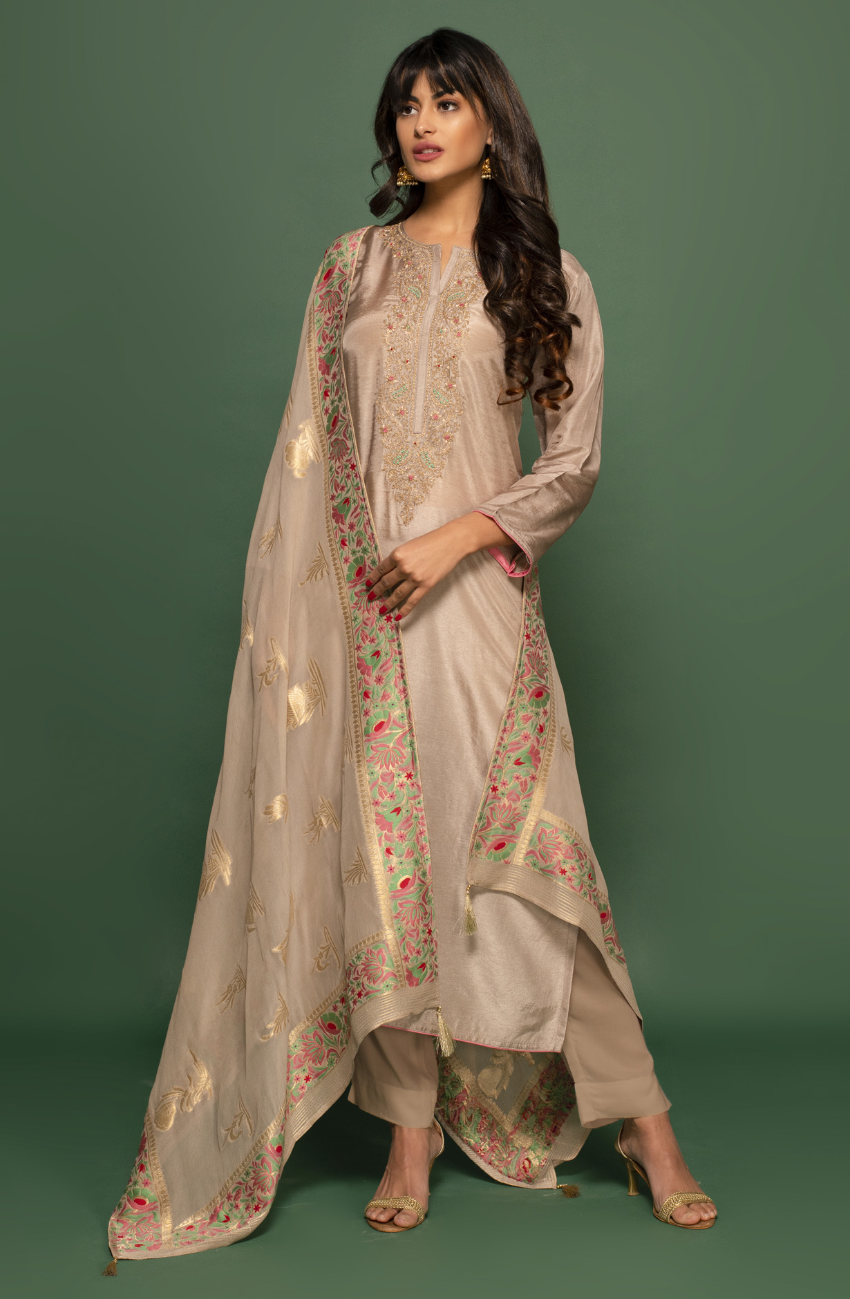 Silk Designer Grey Embellished Work Salwar Kameez with Organza Dupatta - R157-SPR1408