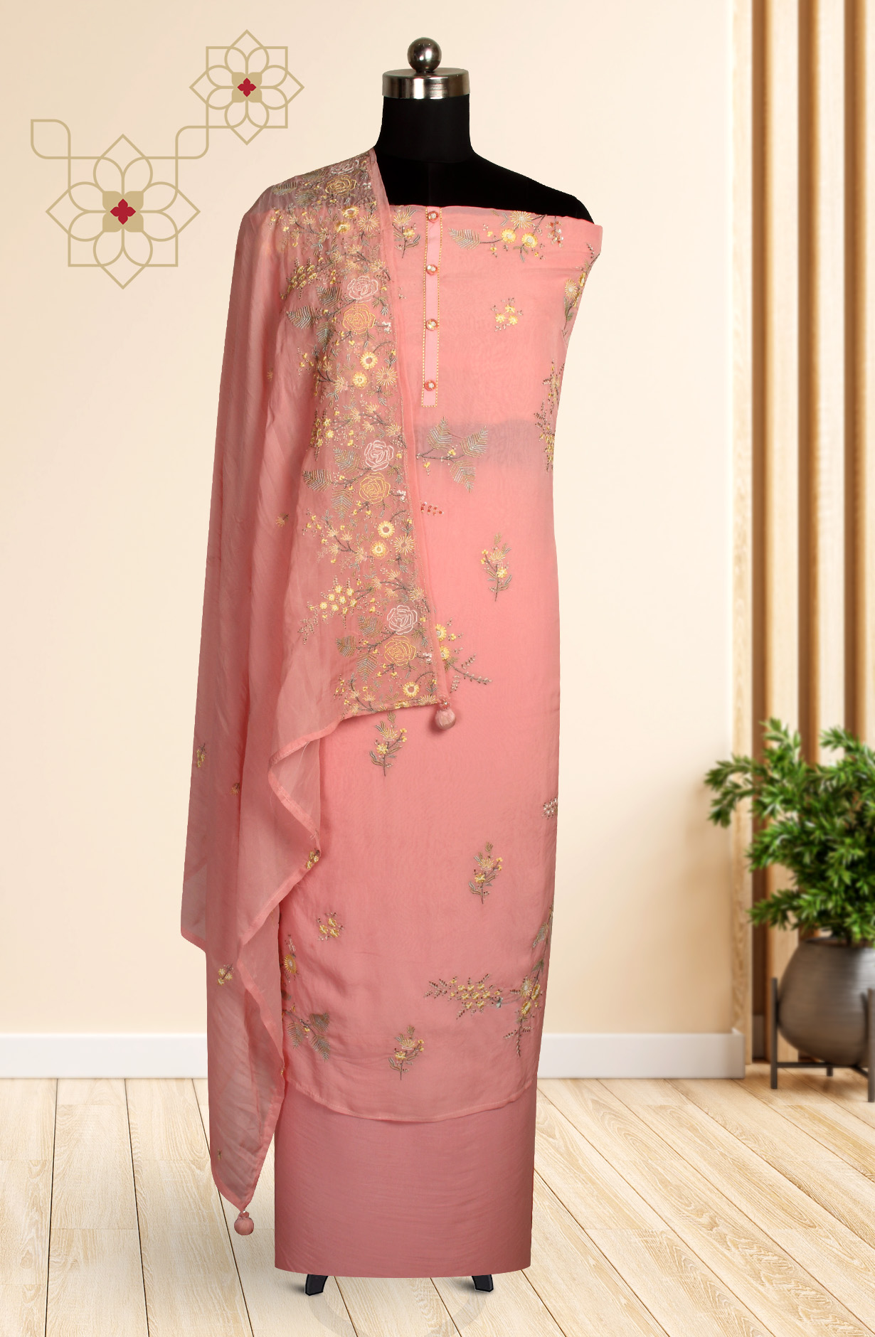 Pink Designer Organza Embroidered Salwar Kameez - R157-SPR1410A