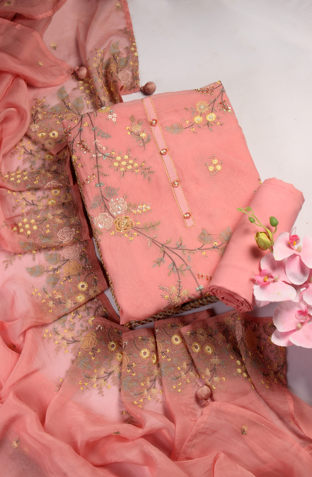 Pink Designer Organza Embroidered Salwar Kameez - R157-SPR1410A