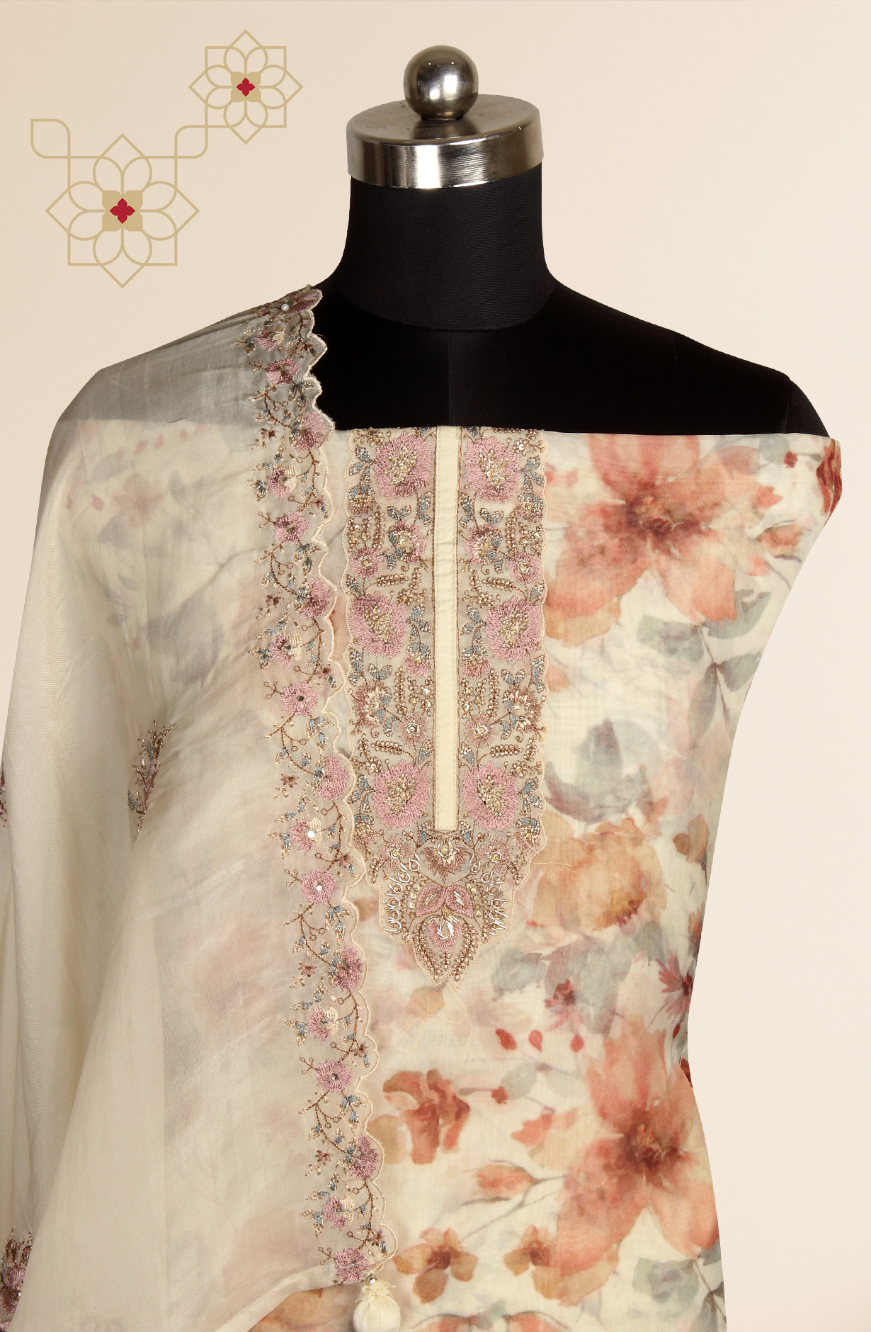 Multi-coloured Beautiful Organza Digital Printed Salwar Suit - R157-SPR1421