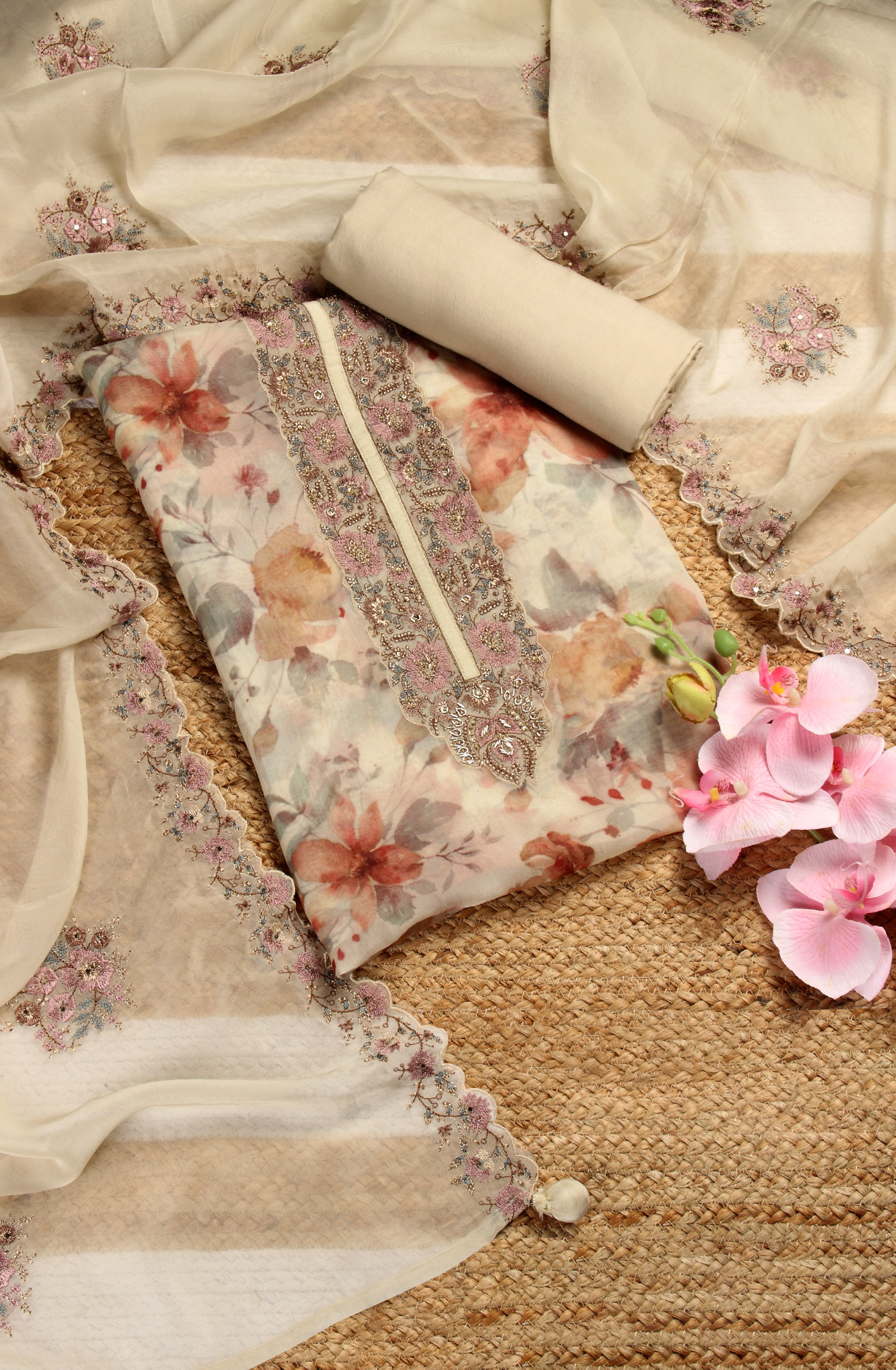 Multi-coloured Beautiful Organza Digital Printed Salwar Suit - R157-SPR1421