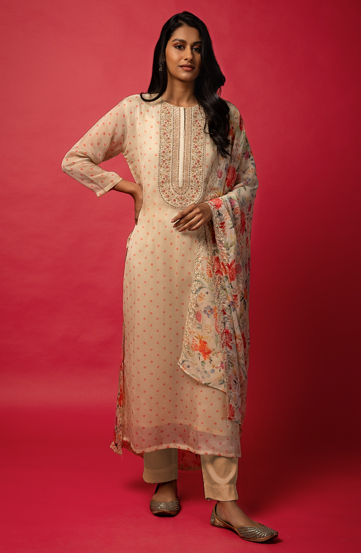 Beige Designer Festive Wear Organza Salwar Kameez - R157-SPR1432