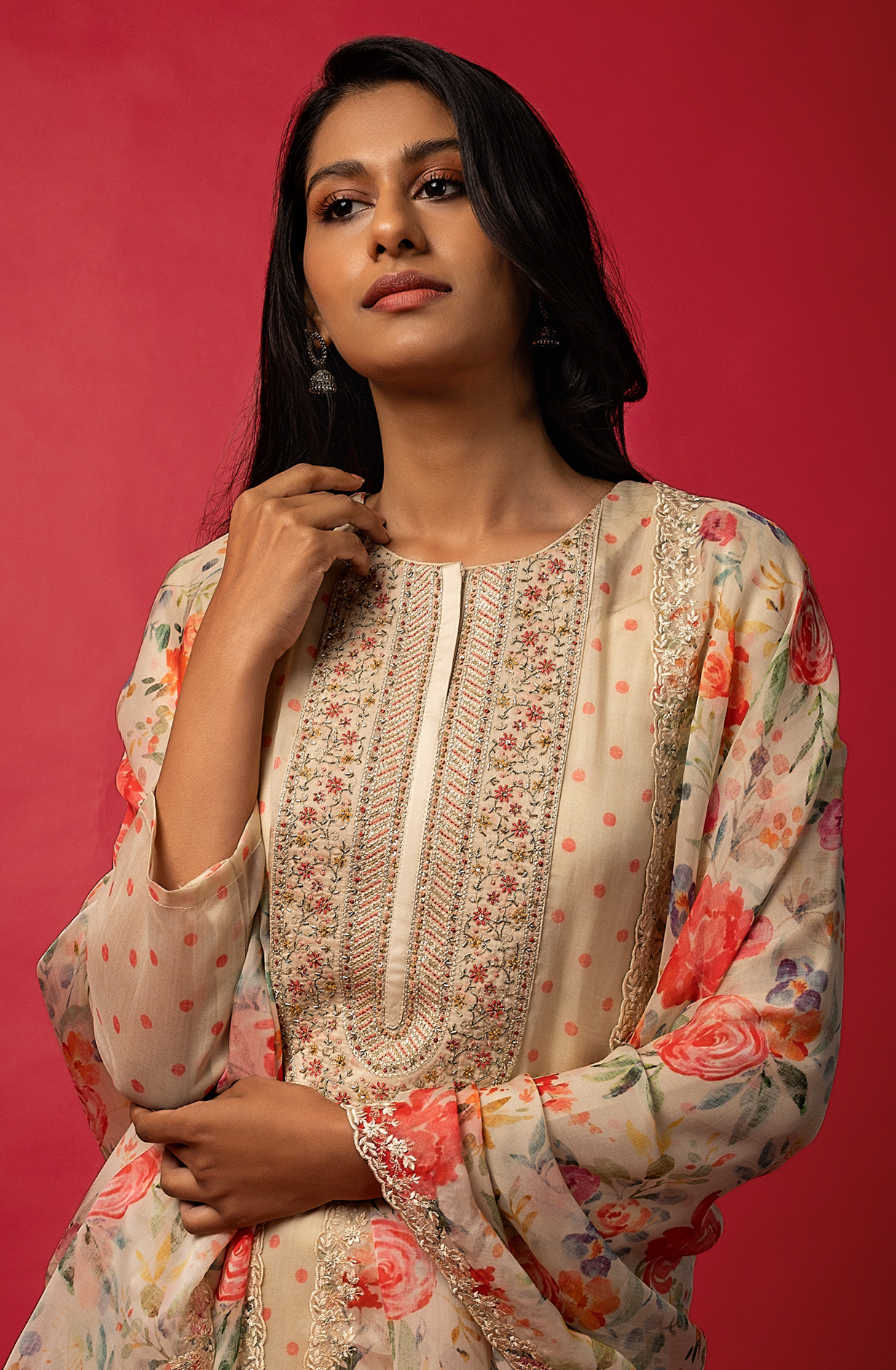 Beige Designer Festive Wear Organza Salwar Kameez - R157-SPR1432