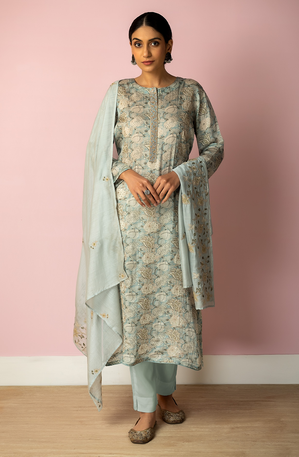 Pastel Green Cotton Silk Digital Print Designer Salwar Kameez with Dupatta - R157-SPR1458B