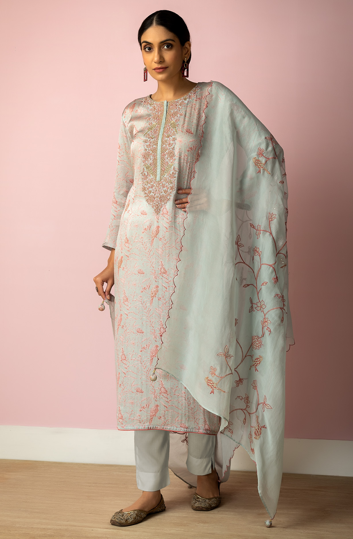 Pastel Green Cotton Silk Digital Print Designer Salwar Kameez with Organza Dupatta - R157-SPR1461