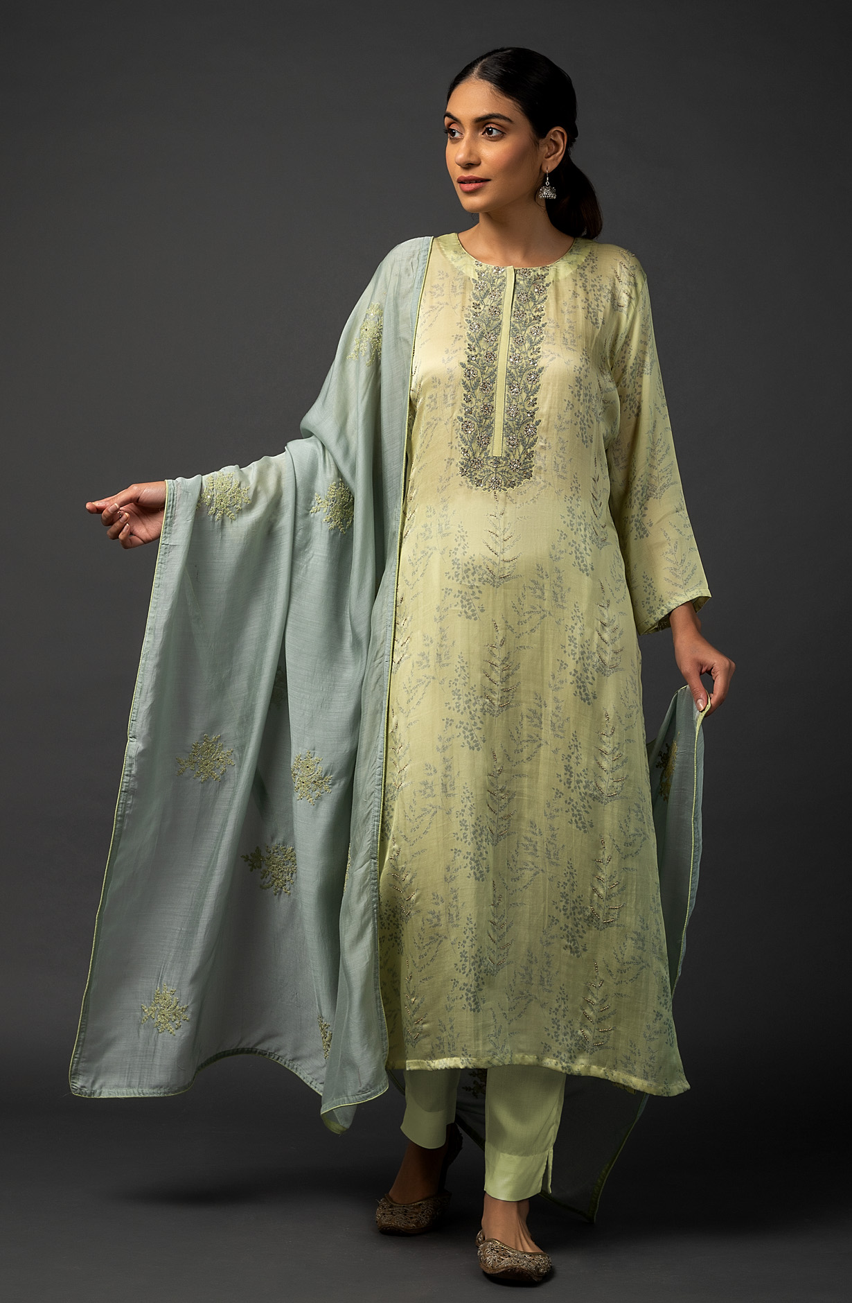Parrot Green Cotton Silk Digital Print Designer Salwar Kameez with Dupatta - R157-SPR1463