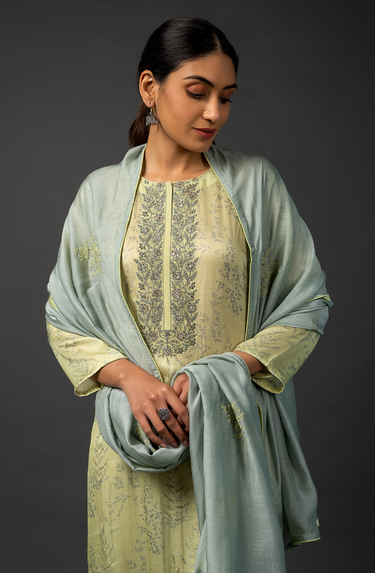 Parrot Green Cotton Silk Digital Print Designer Salwar Kameez with Dupatta - R157-SPR1463