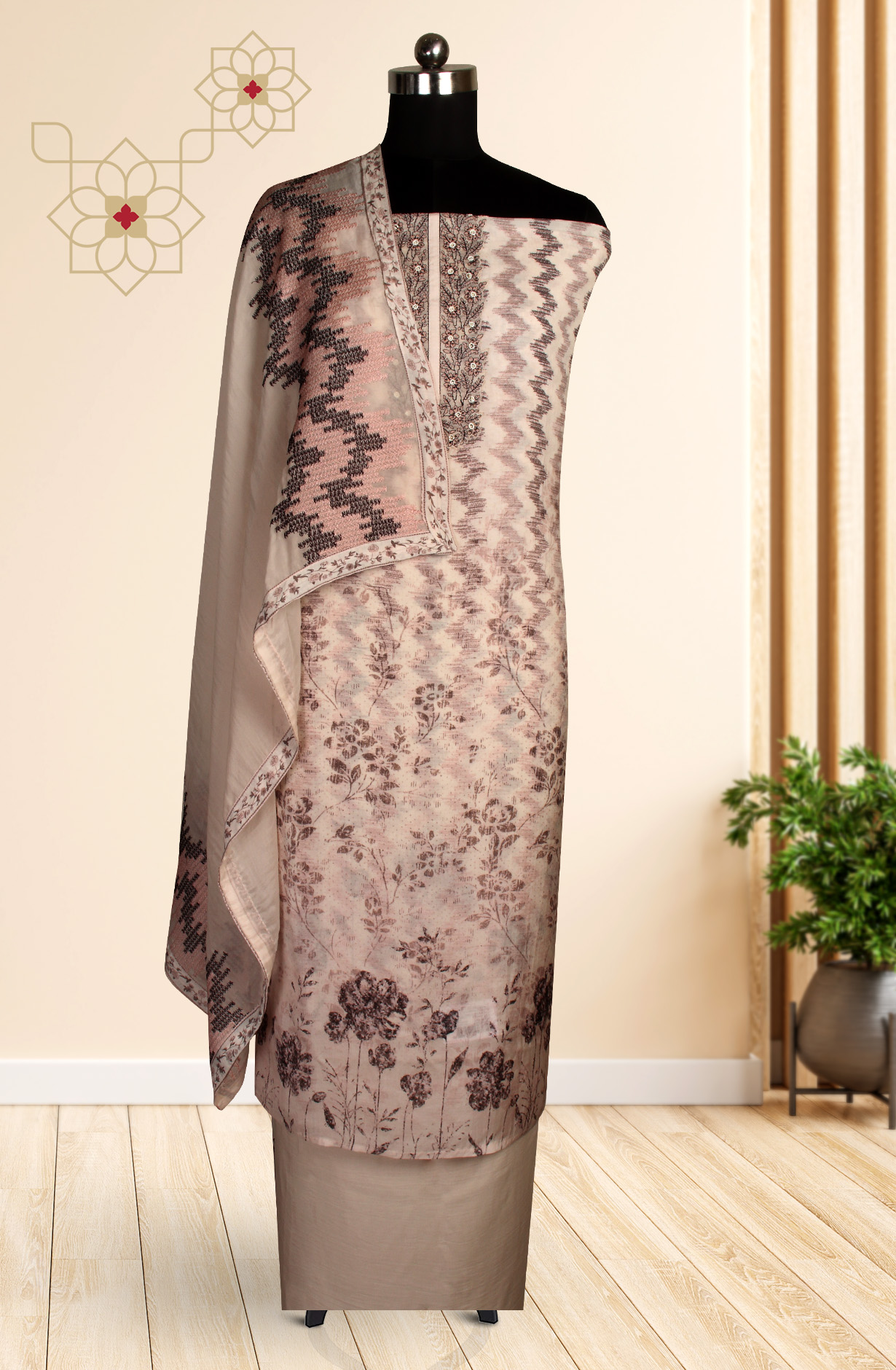 Multi-coloured Muslin Exclusive Salwar Kameez with Organza Dupatta - R157-SPR1464