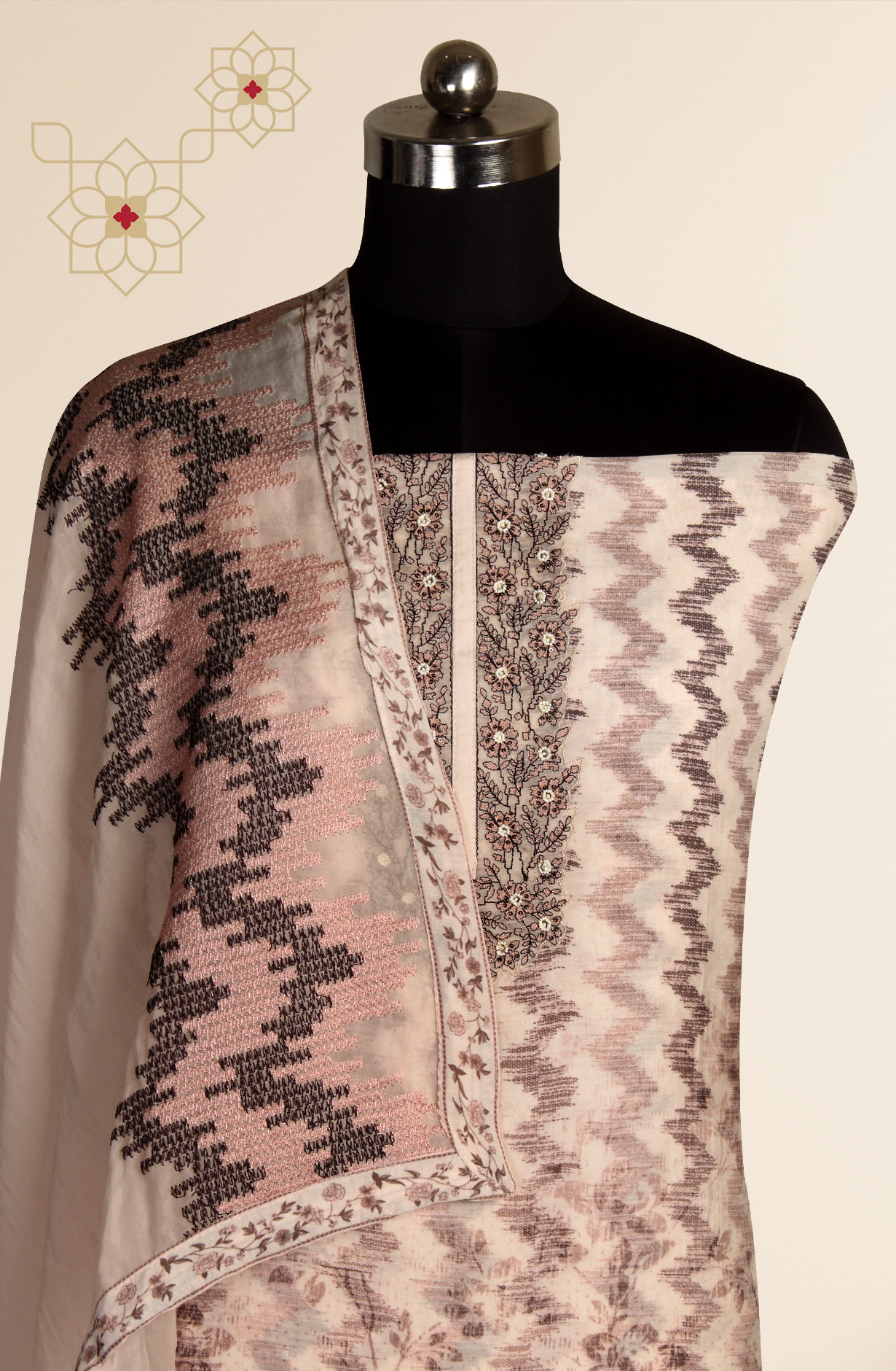 Multi-coloured Muslin Exclusive Salwar Kameez with Organza Dupatta - R157-SPR1464