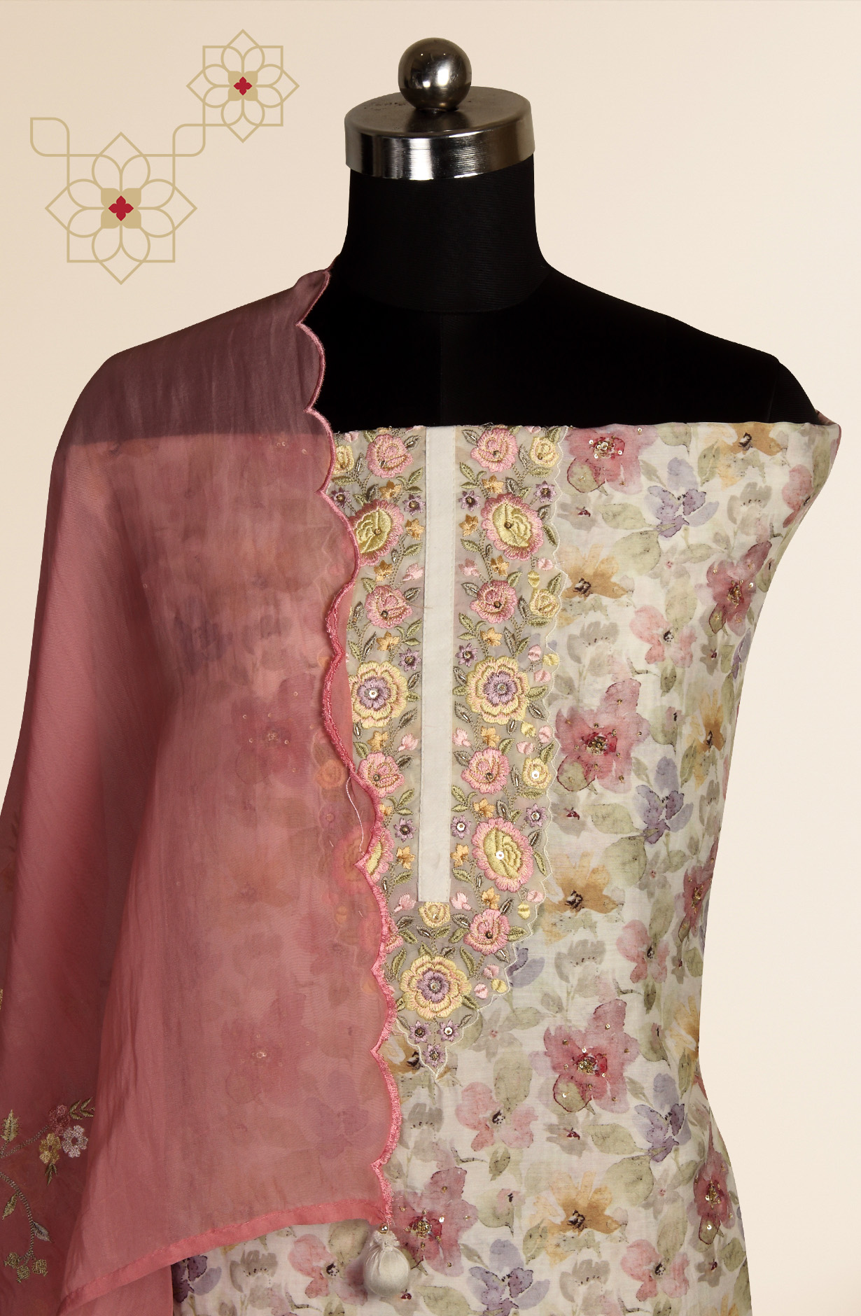 Multi-coloured Modal Exclusive Salwar Kameez with Organza Dupatta - R157-SPR1503