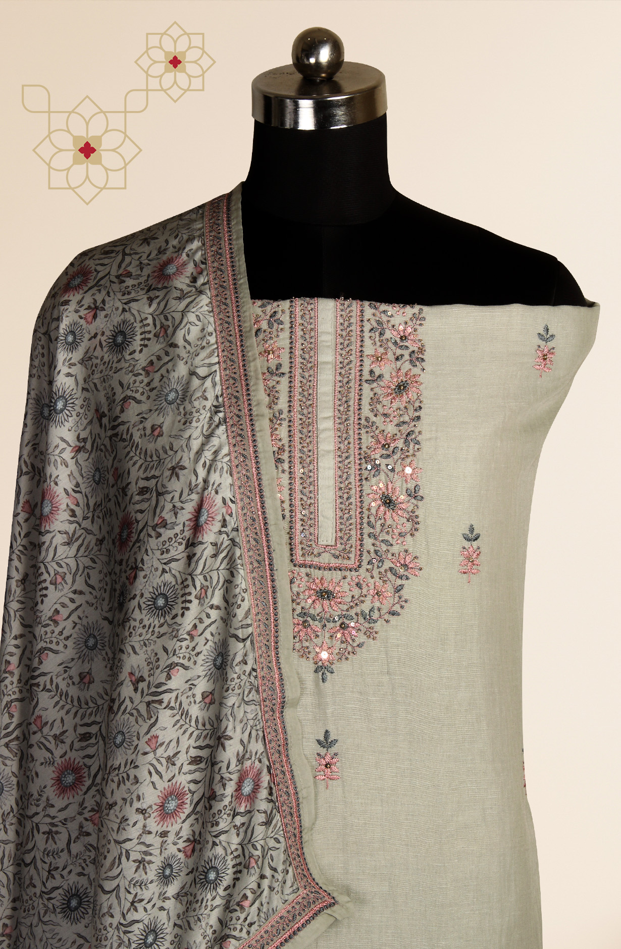 Pastel Green Cotton Embroidered Salwar Kameez with Dupatta - R157-SPR1505A