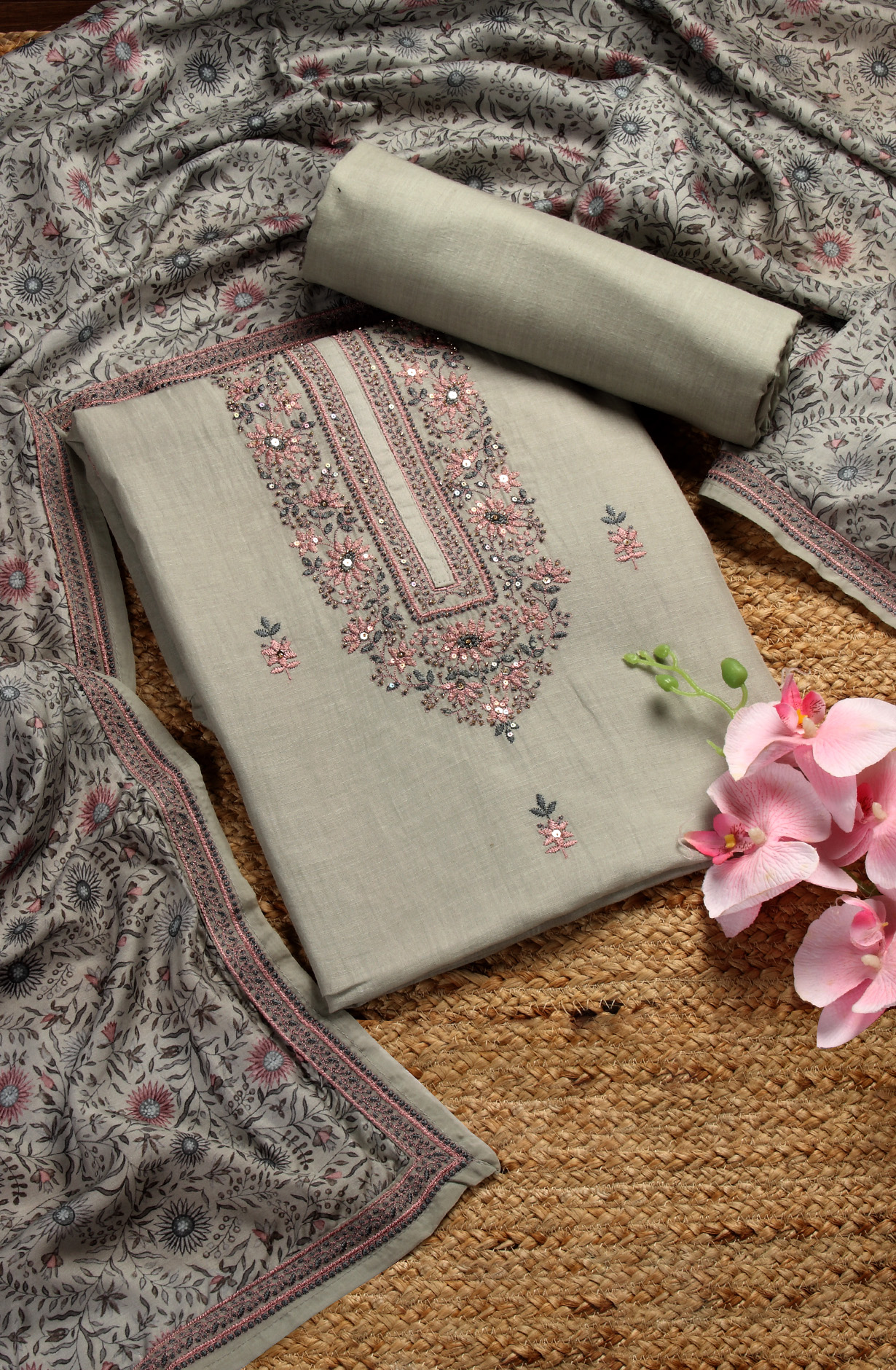 Pastel Green Cotton Embroidered Salwar Kameez with Dupatta - R157-SPR1505A