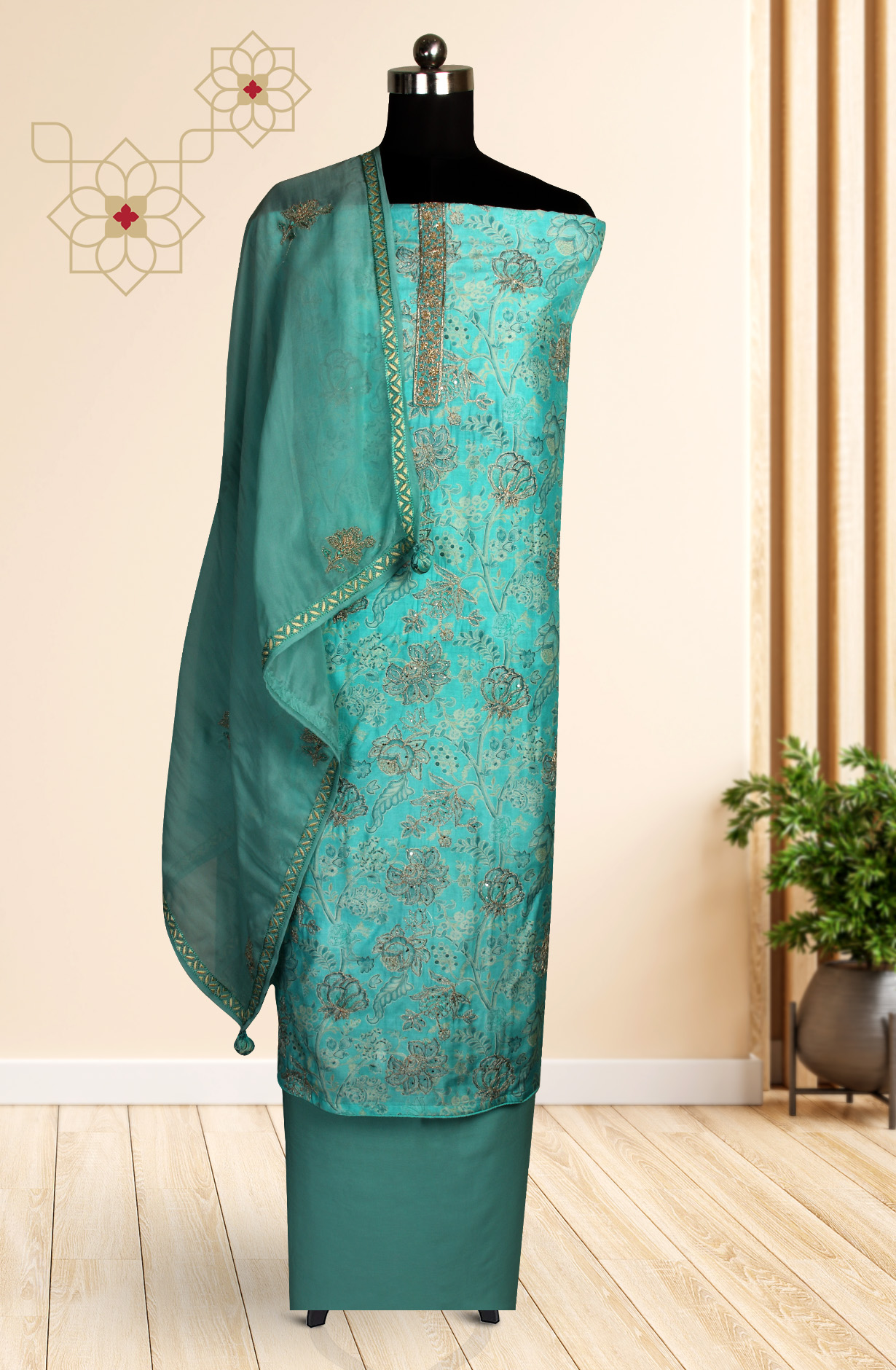 Green Modal Exclusive Salwar Kameez with Organza Dupatta - R157-SPR1506A