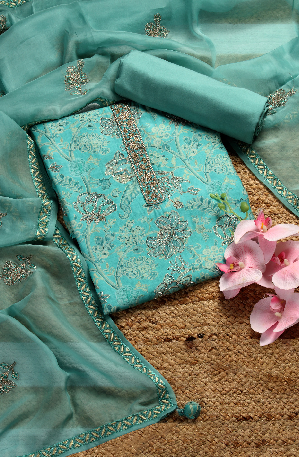 Green Modal Exclusive Salwar Kameez with Organza Dupatta - R157-SPR1506A