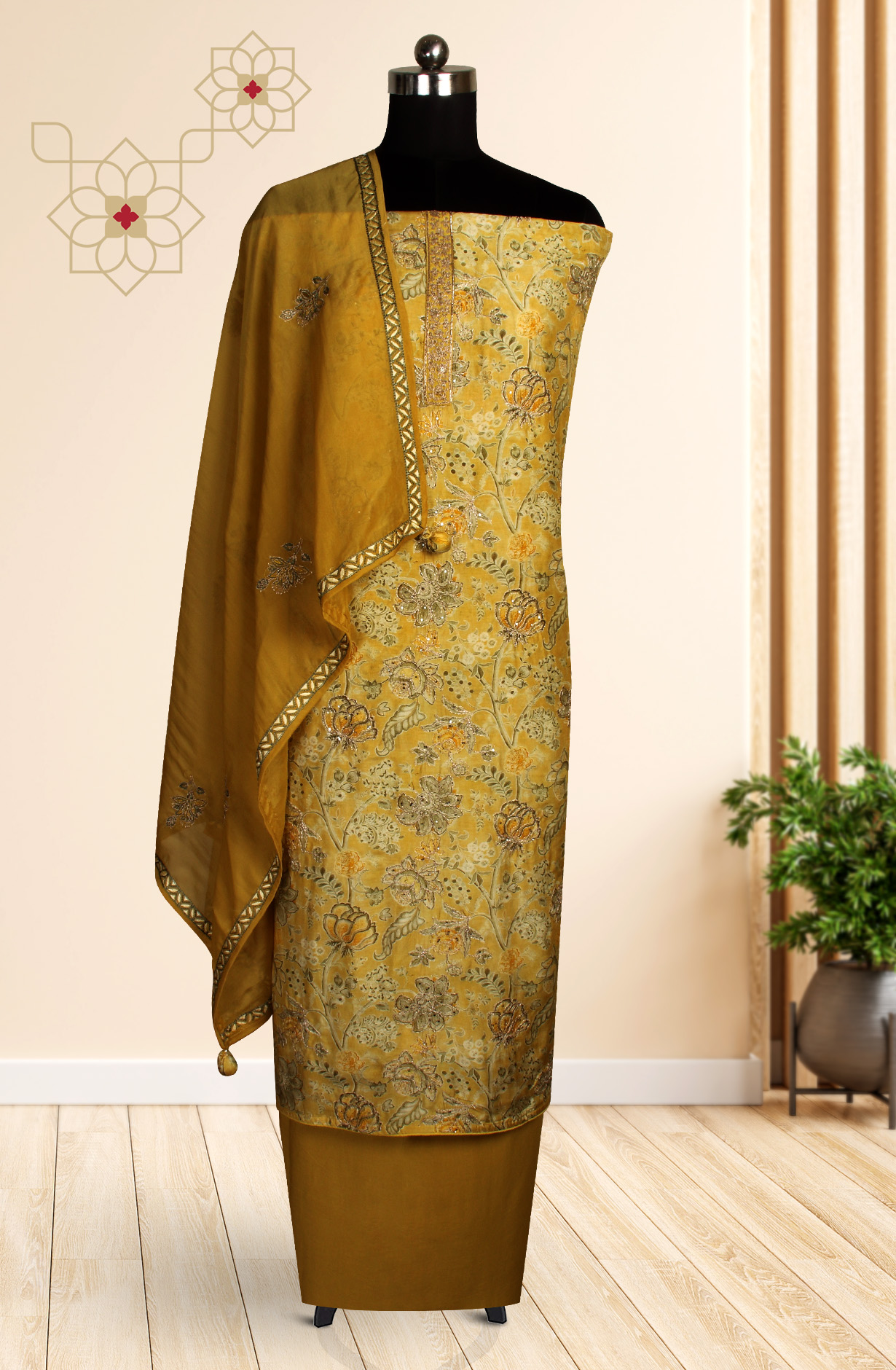 Mehndi Green Modal Exclusive Salwar Kameez with Organza Dupatta - R157-SPR1506B