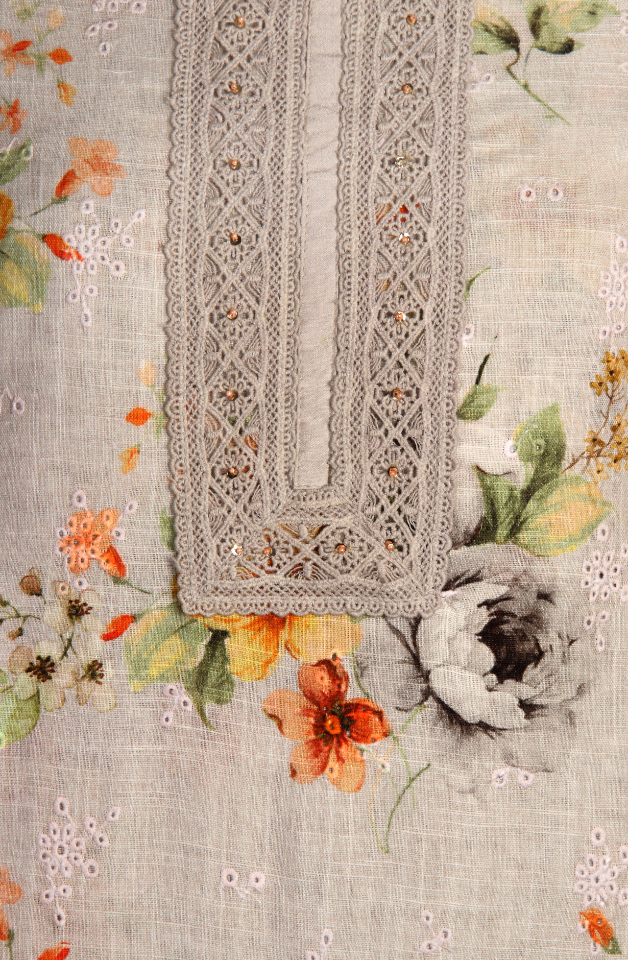 Grey Linen Embroidered Salwar Kameez with Dupatta - R157-SPR1509A