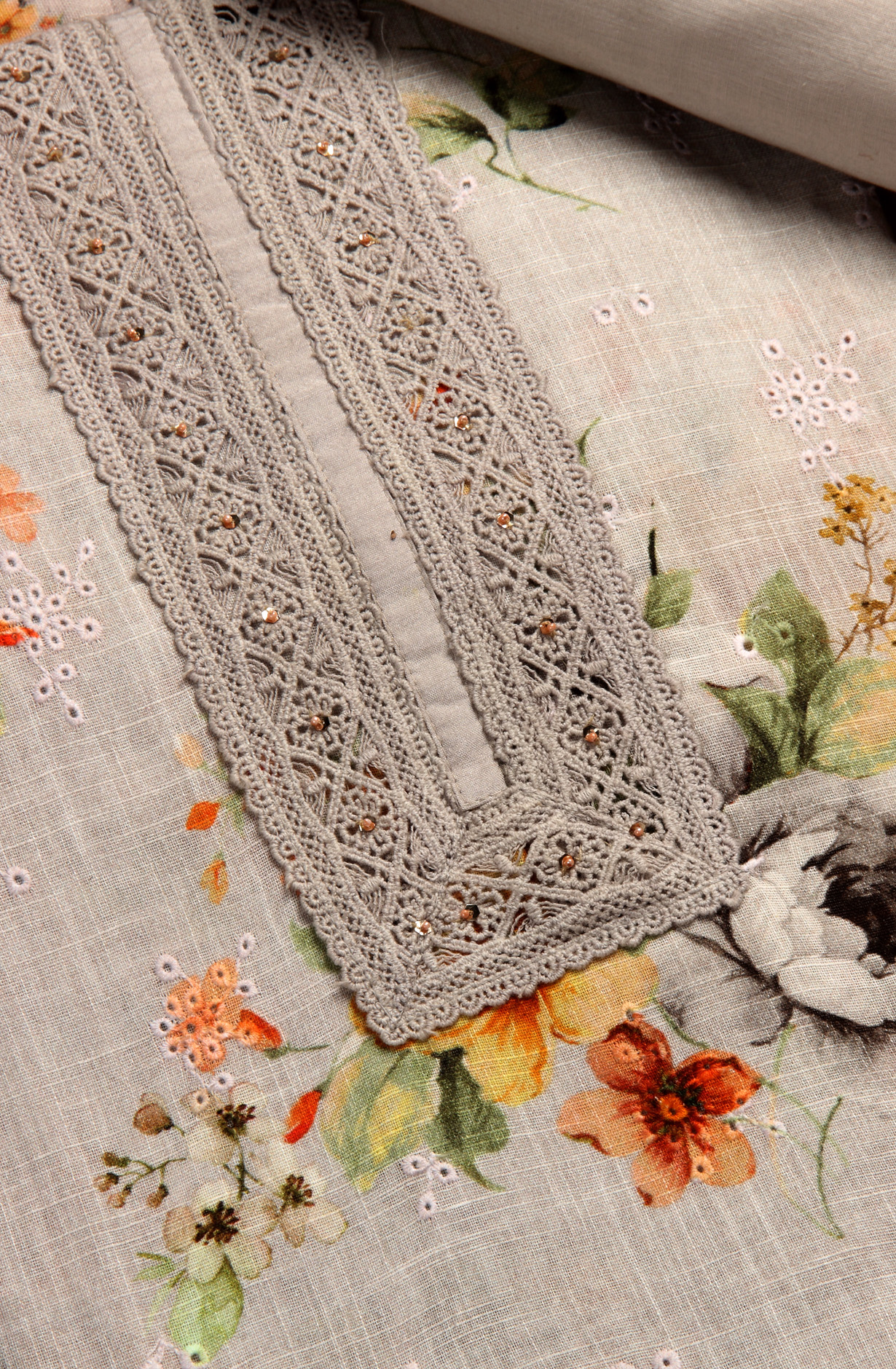 Grey Linen Embroidered Salwar Kameez with Dupatta - R157-SPR1509A